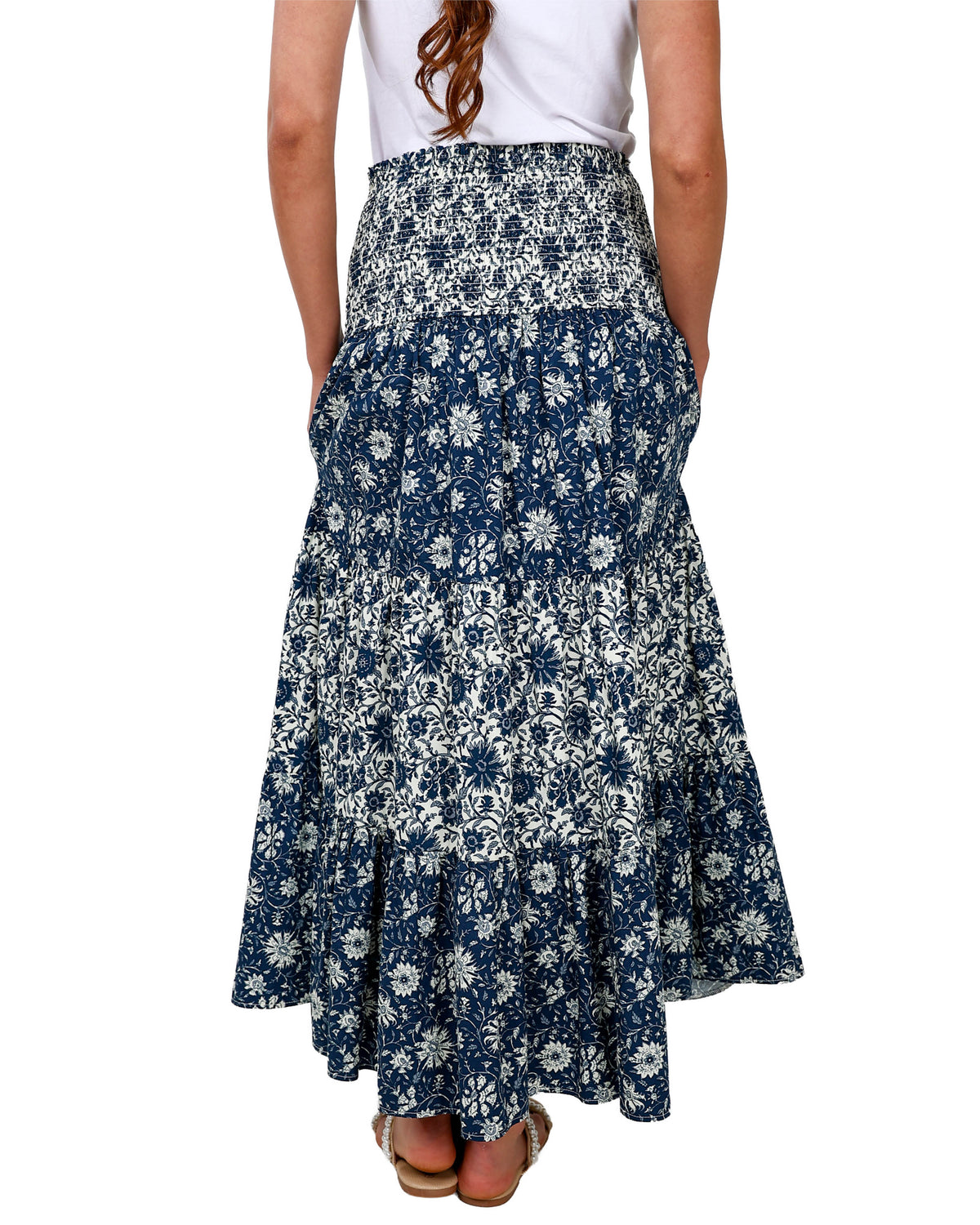 Printed Smocked Waist Maxi Skirt