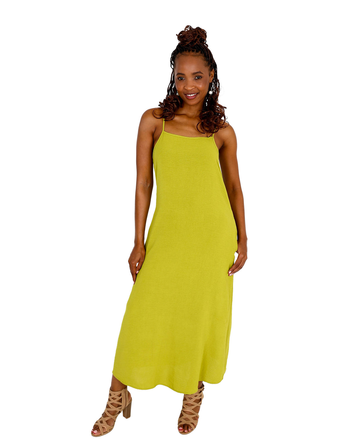 Chartreuse Square Neck Strappy Maxi Dress