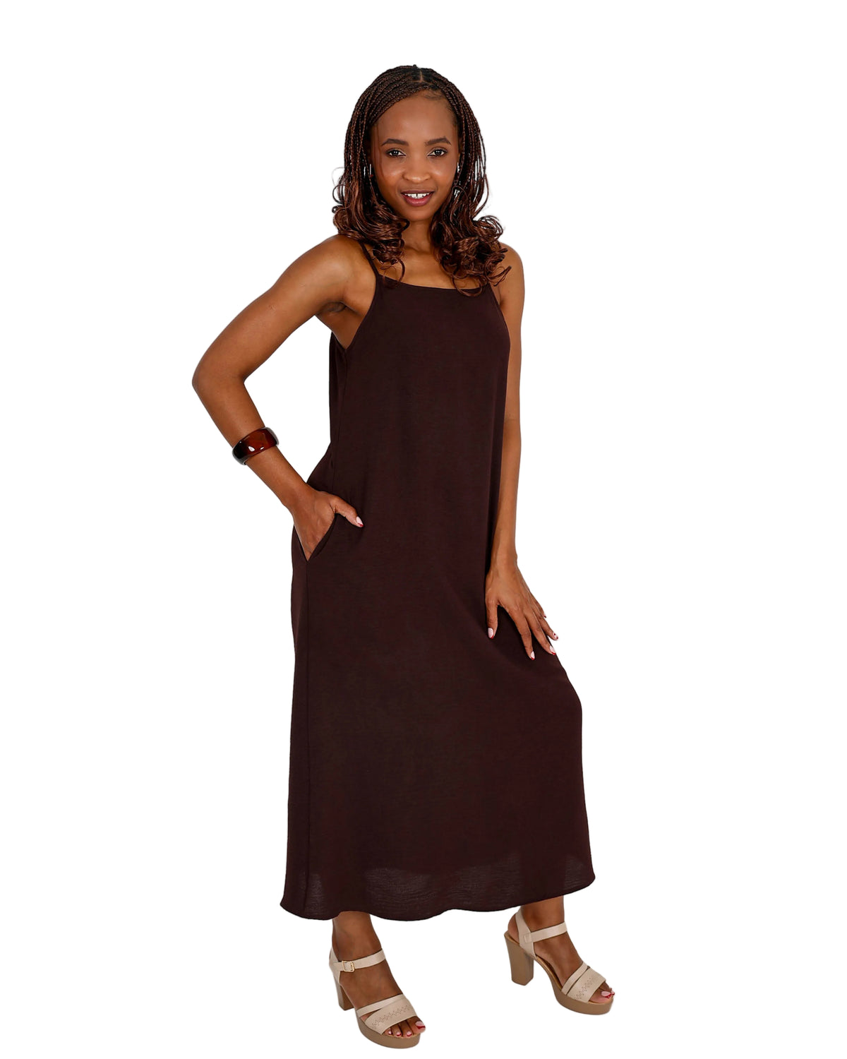Chocolate Square Neck Strappy Maxi Dress