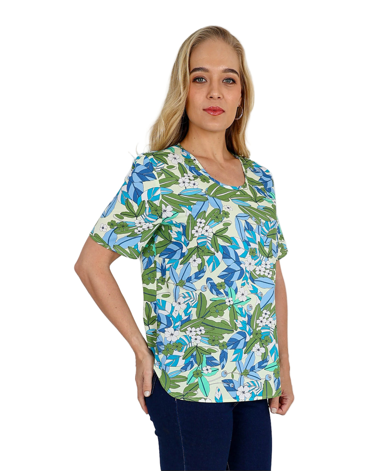 Short Sleeve Tropical Leaf Print Blouse