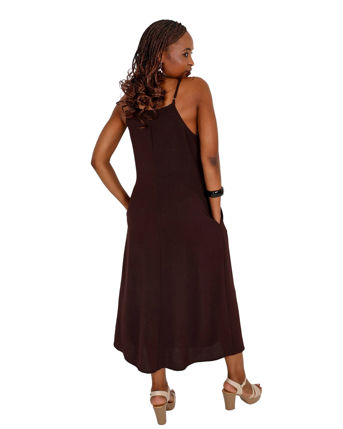 Chocolate Square Neck Strappy Maxi Dress