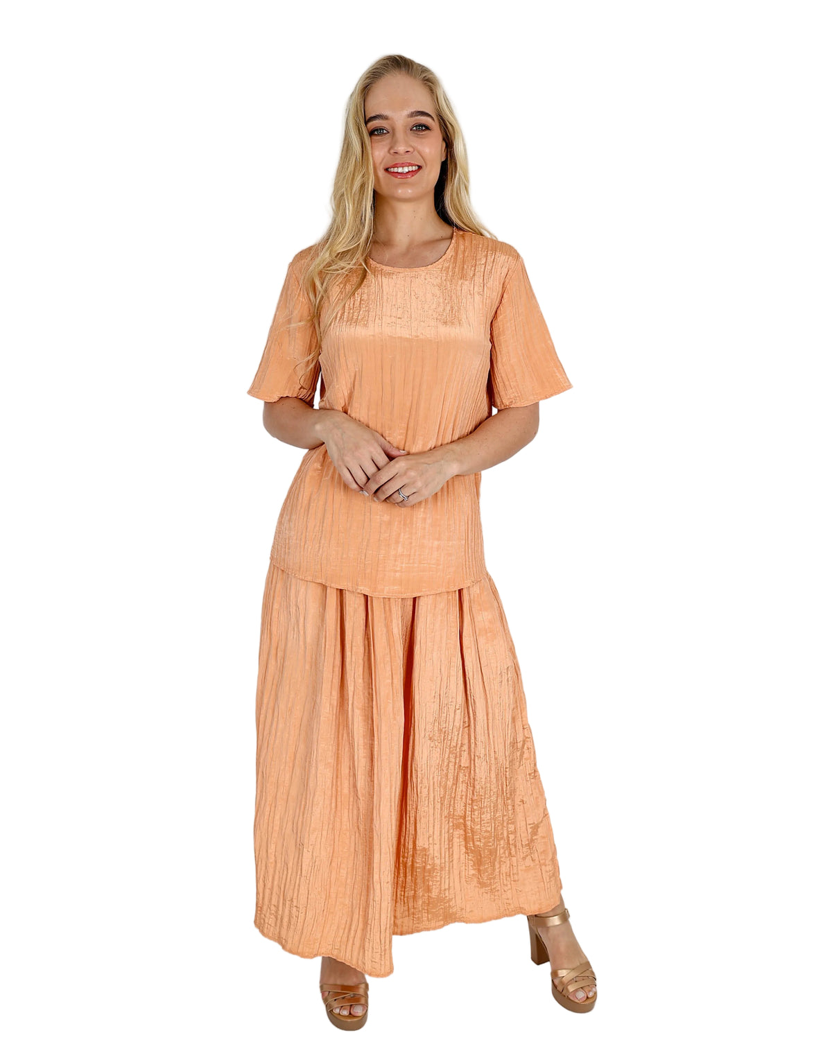 Short Sleeve Orange Crinkle Blouse