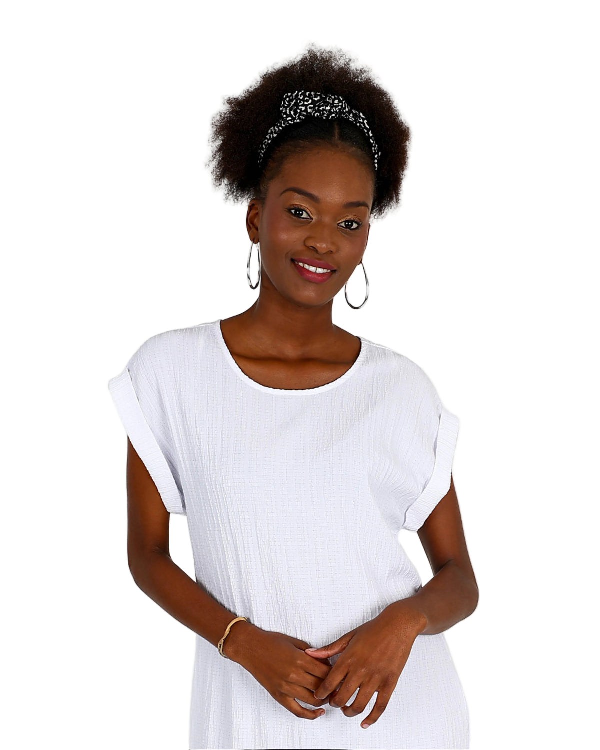 White Short Sleeve Crinkle Shift Dress