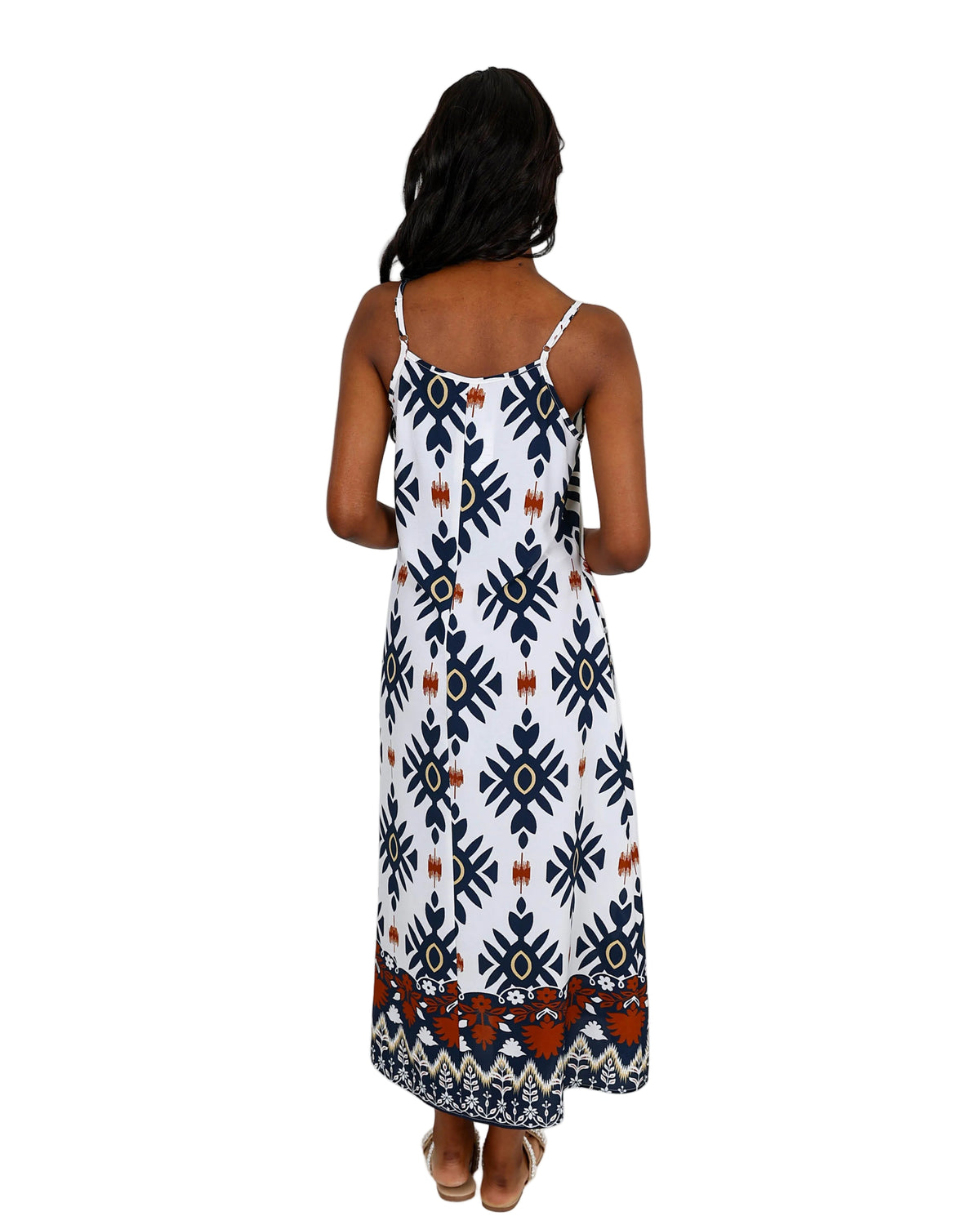 Black Tile Print Strappy Maxi Dress