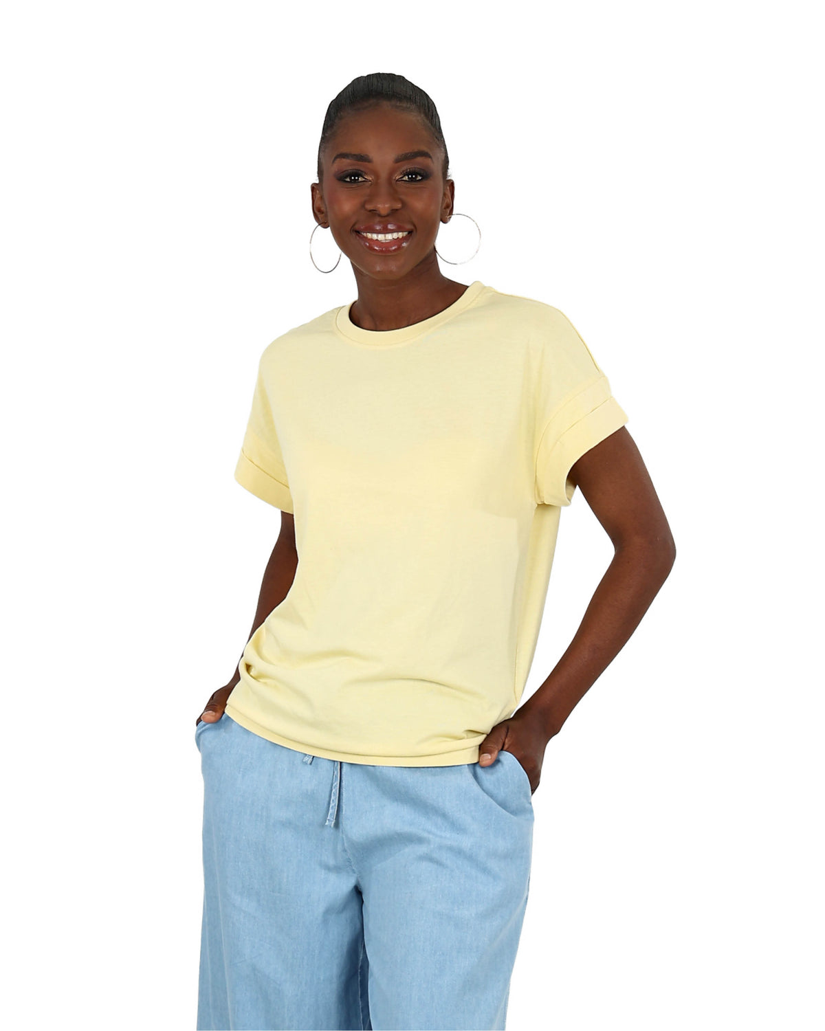 Yellow Short Sleeve Turn Back T-Shirt