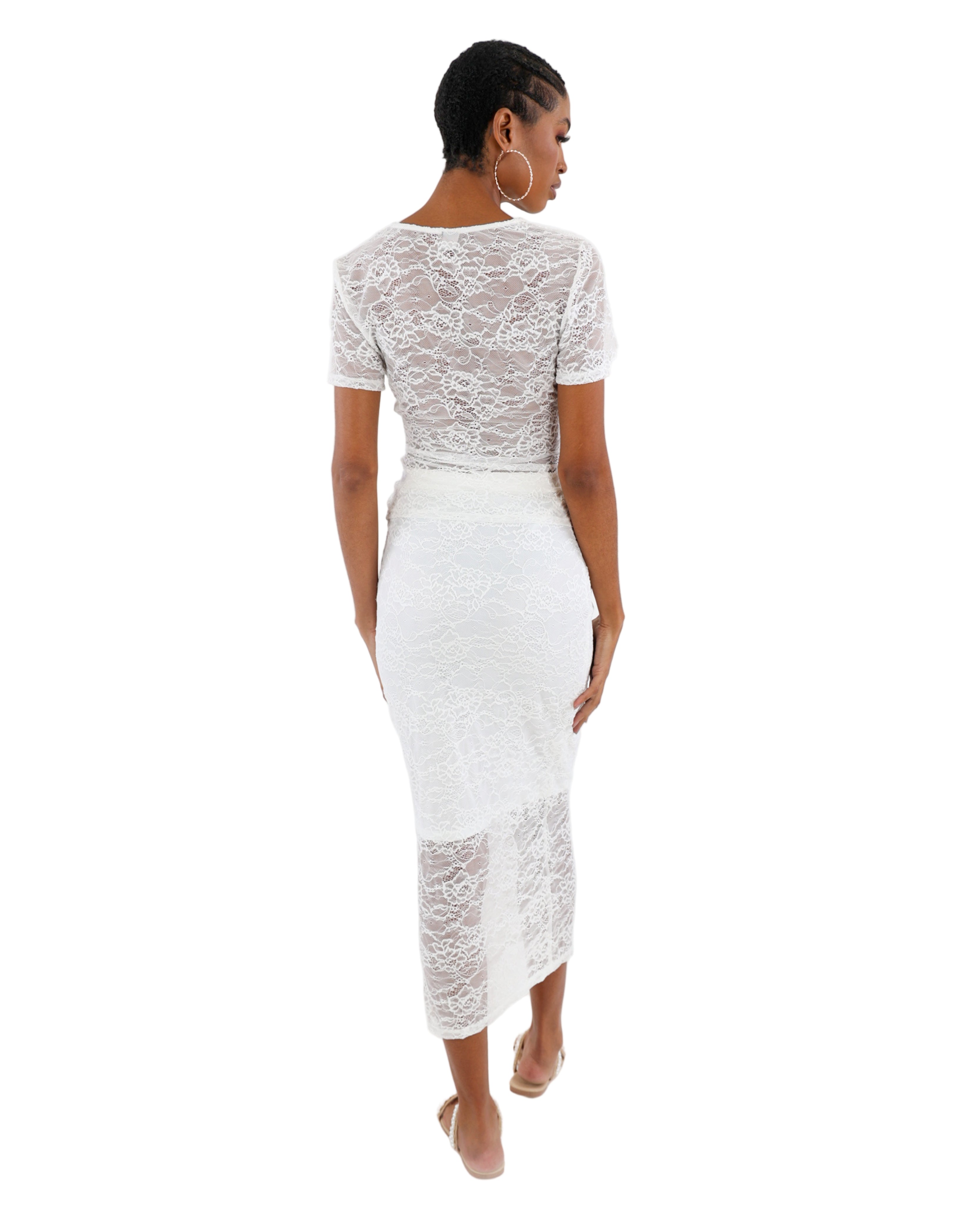 Stretch Lace Maxi Skirt Cream