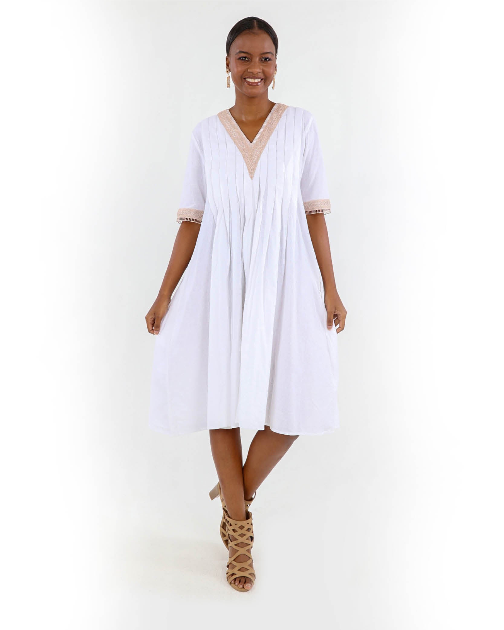 Lace Detail Pintuck Dress