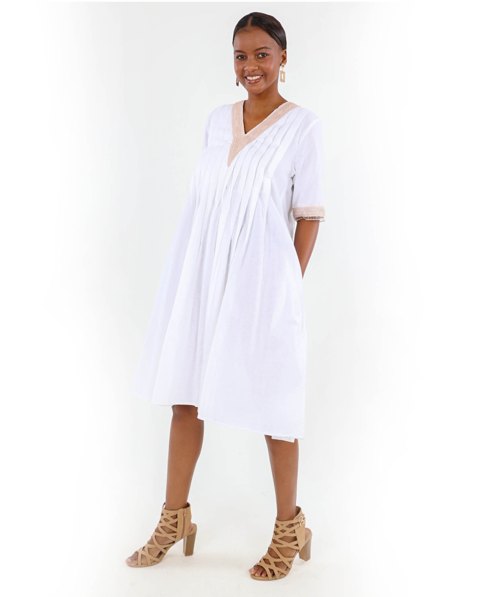 Lace Detail Pintuck Dress