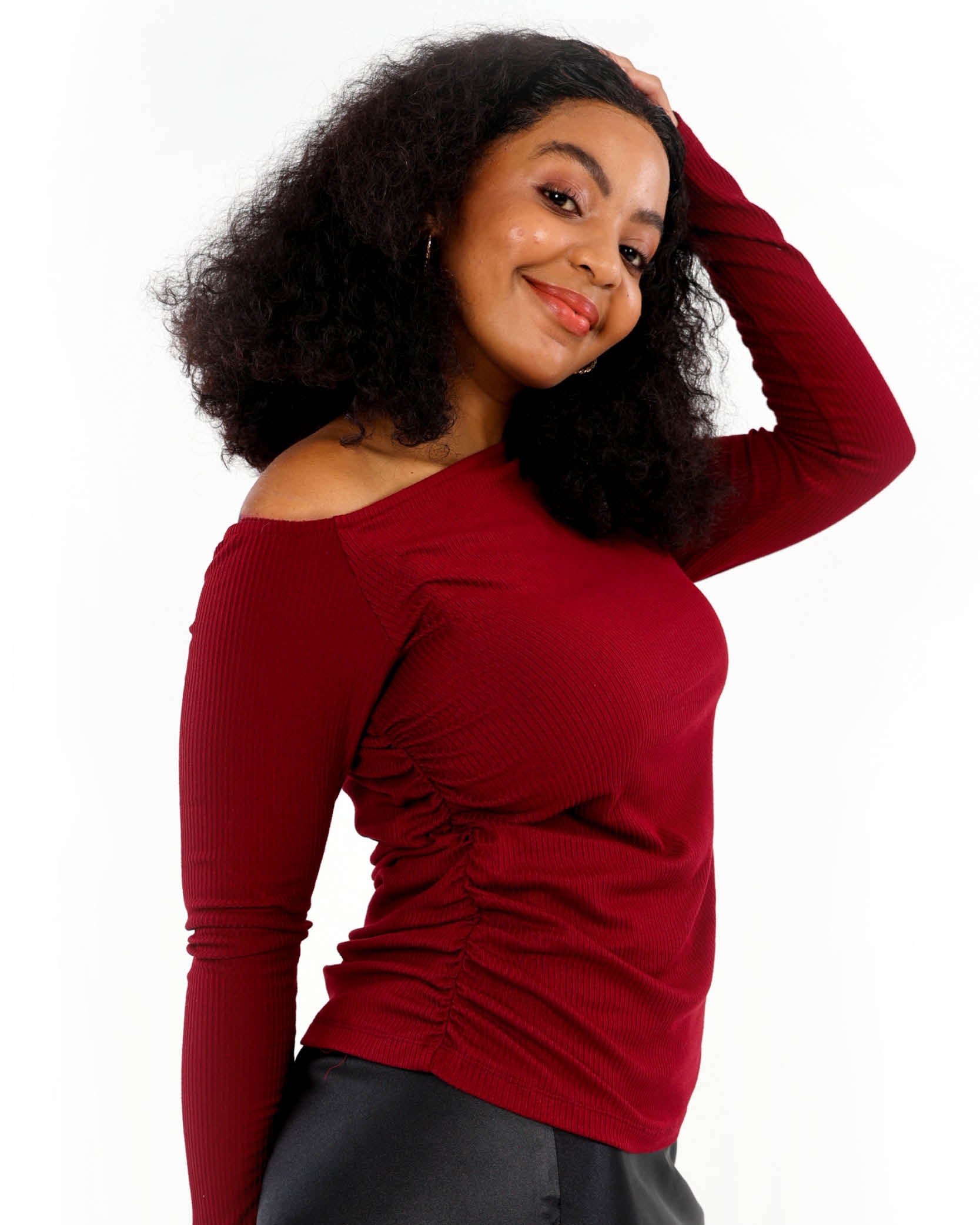 Off The Shoulder Side Ruched Top