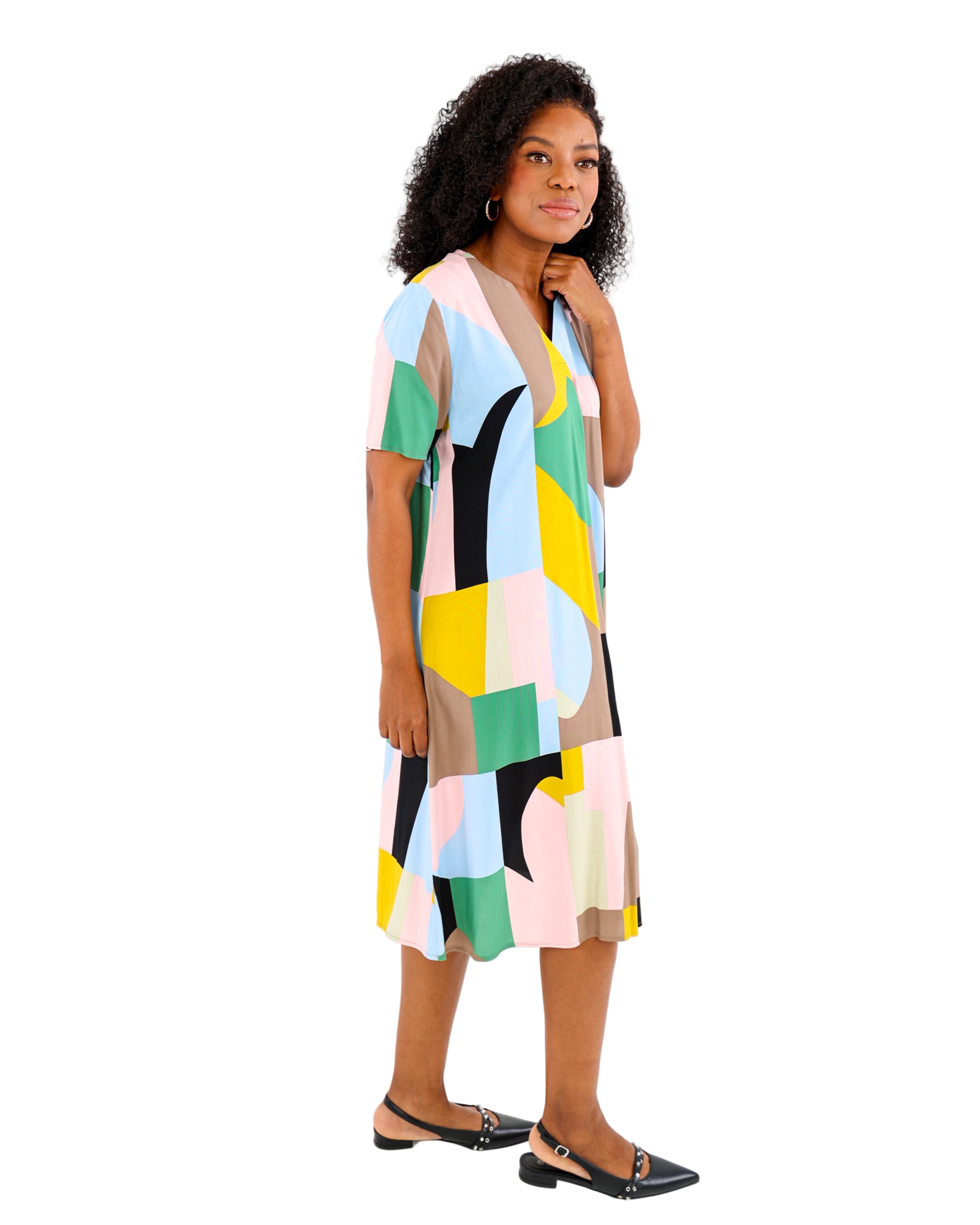 Short Sleeve Geometric Print Shift Dress