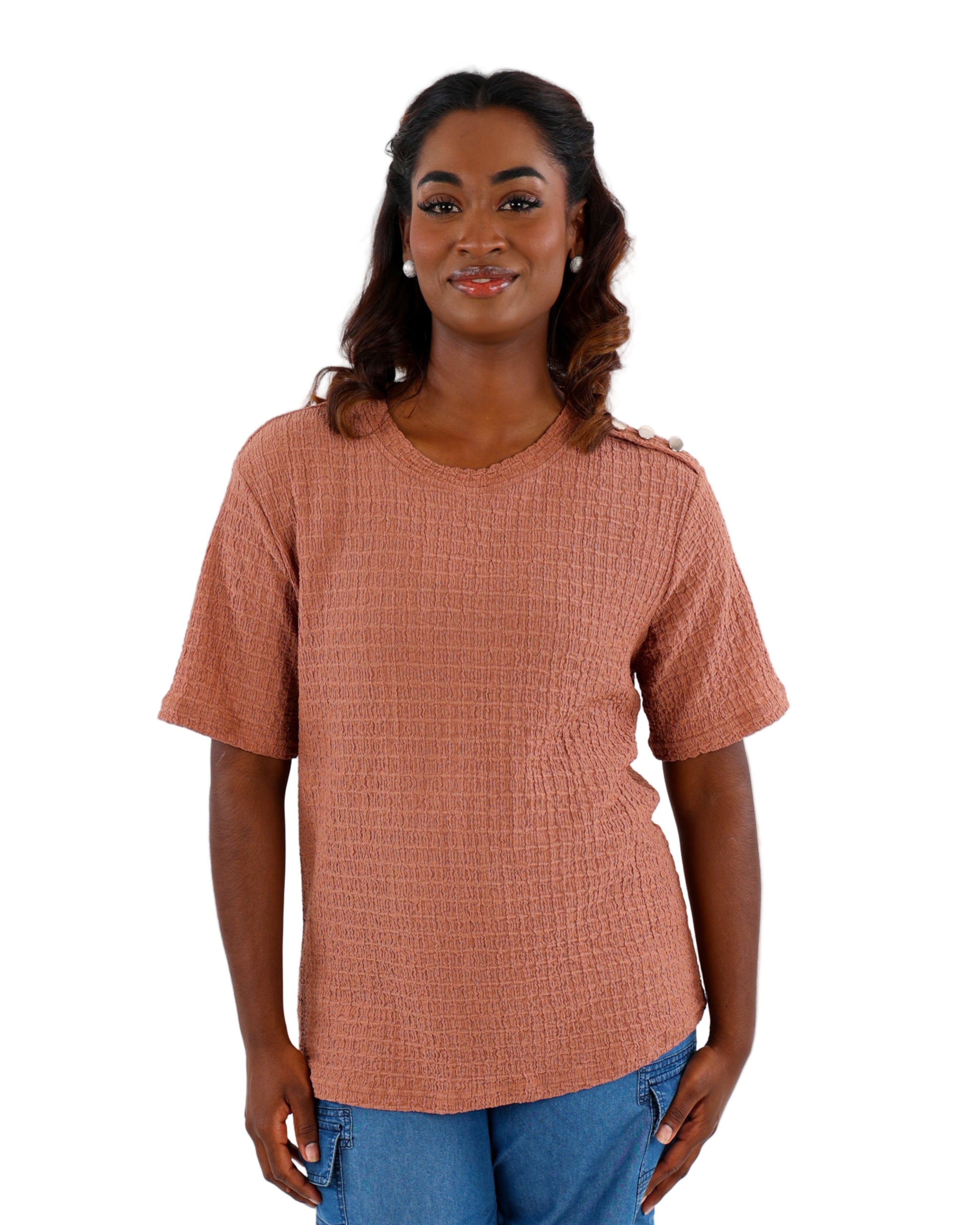 Rust Shoulder Button Bubble Top
