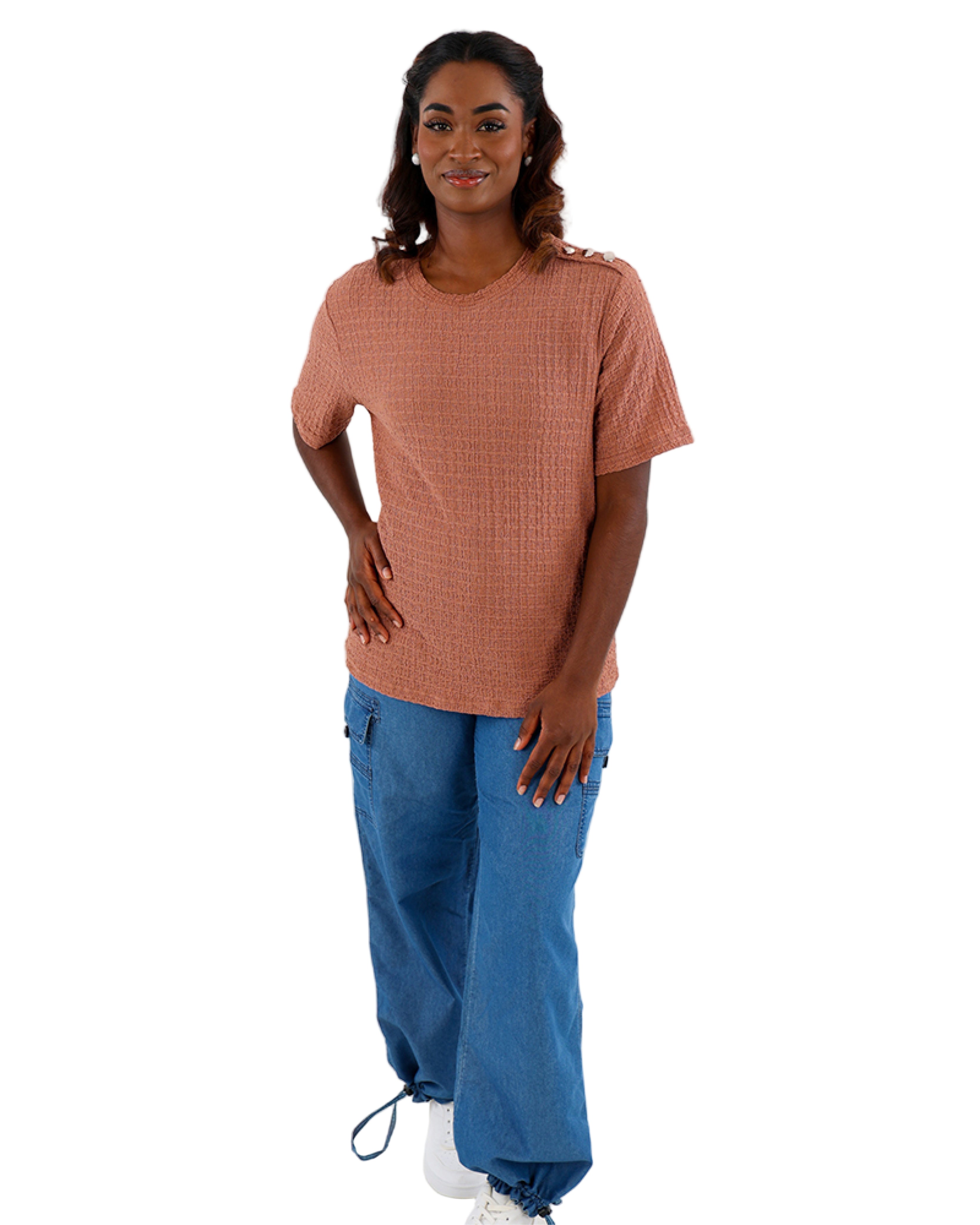 Rust Shoulder Button Bubble Top