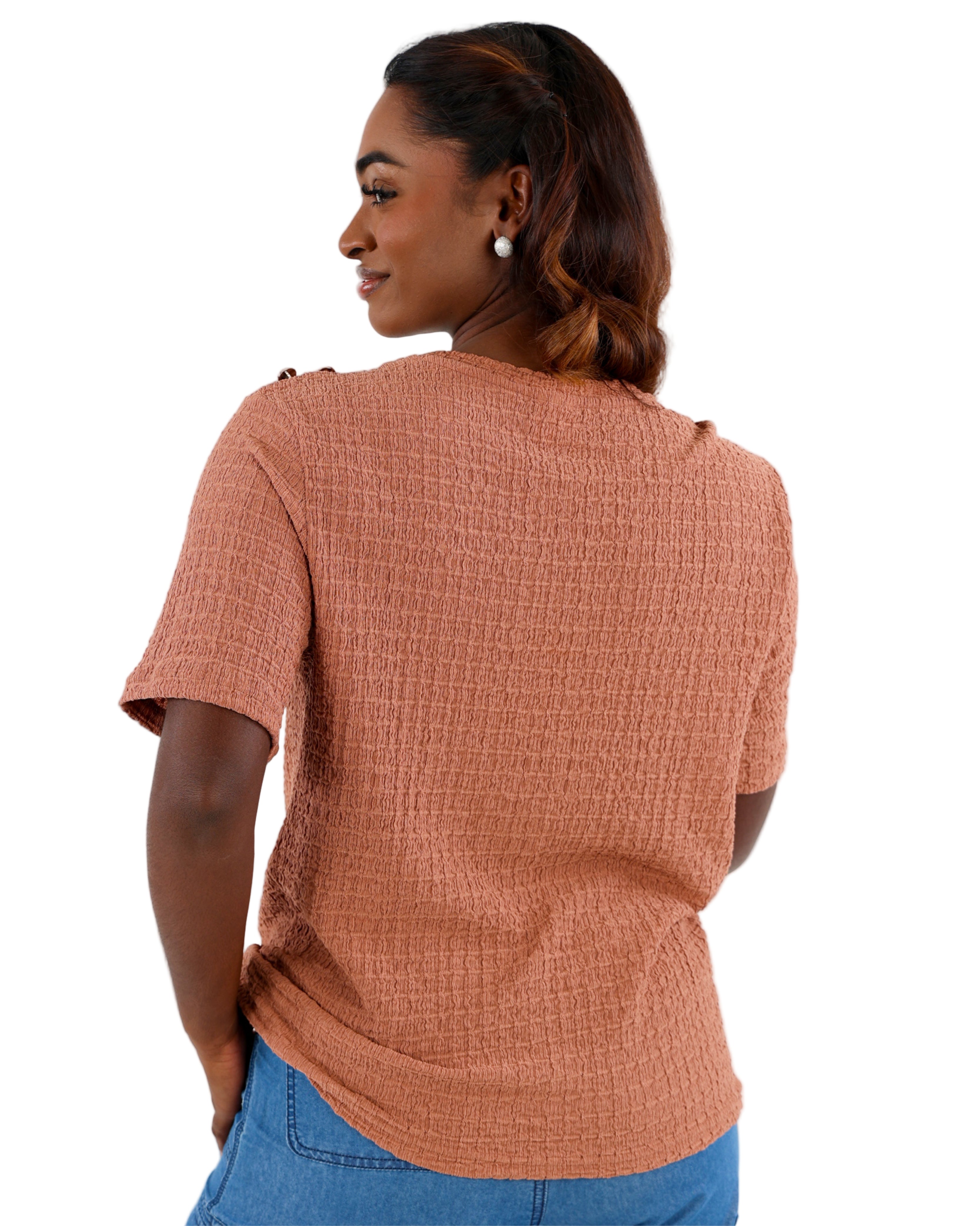 Rust Shoulder Button Bubble Top