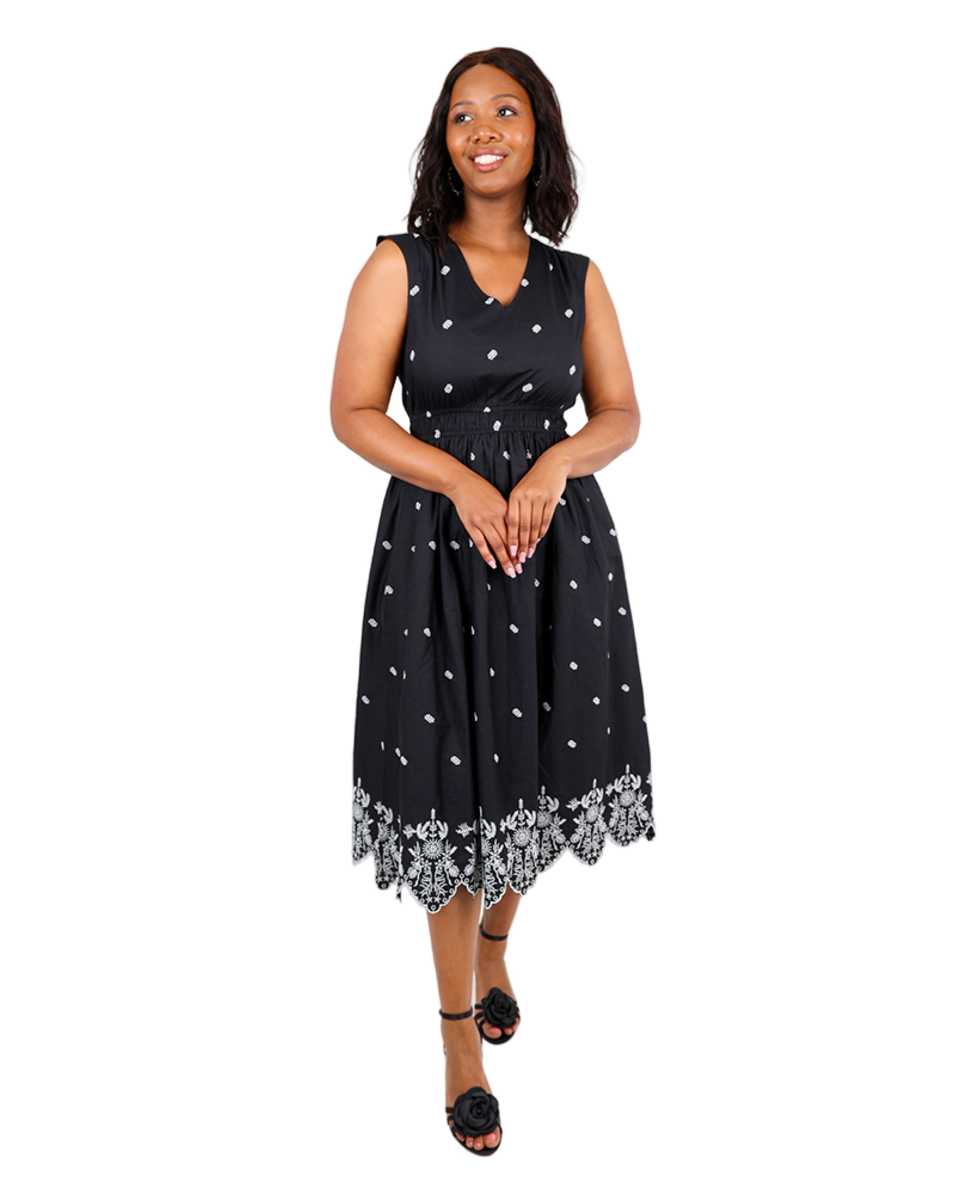 Embroidered Sleeveless Midi Dress