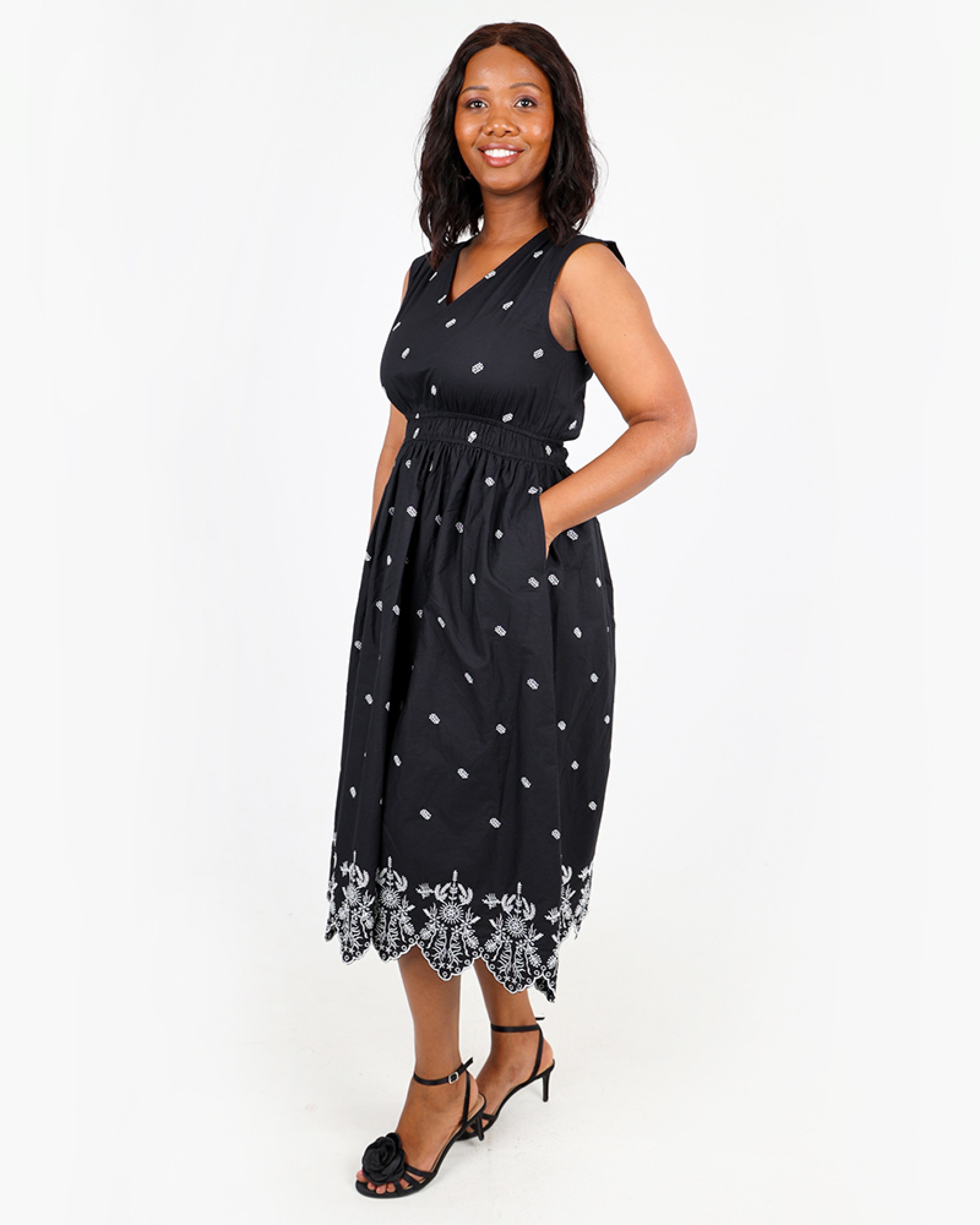 Embroidered Sleeveless Midi Dress