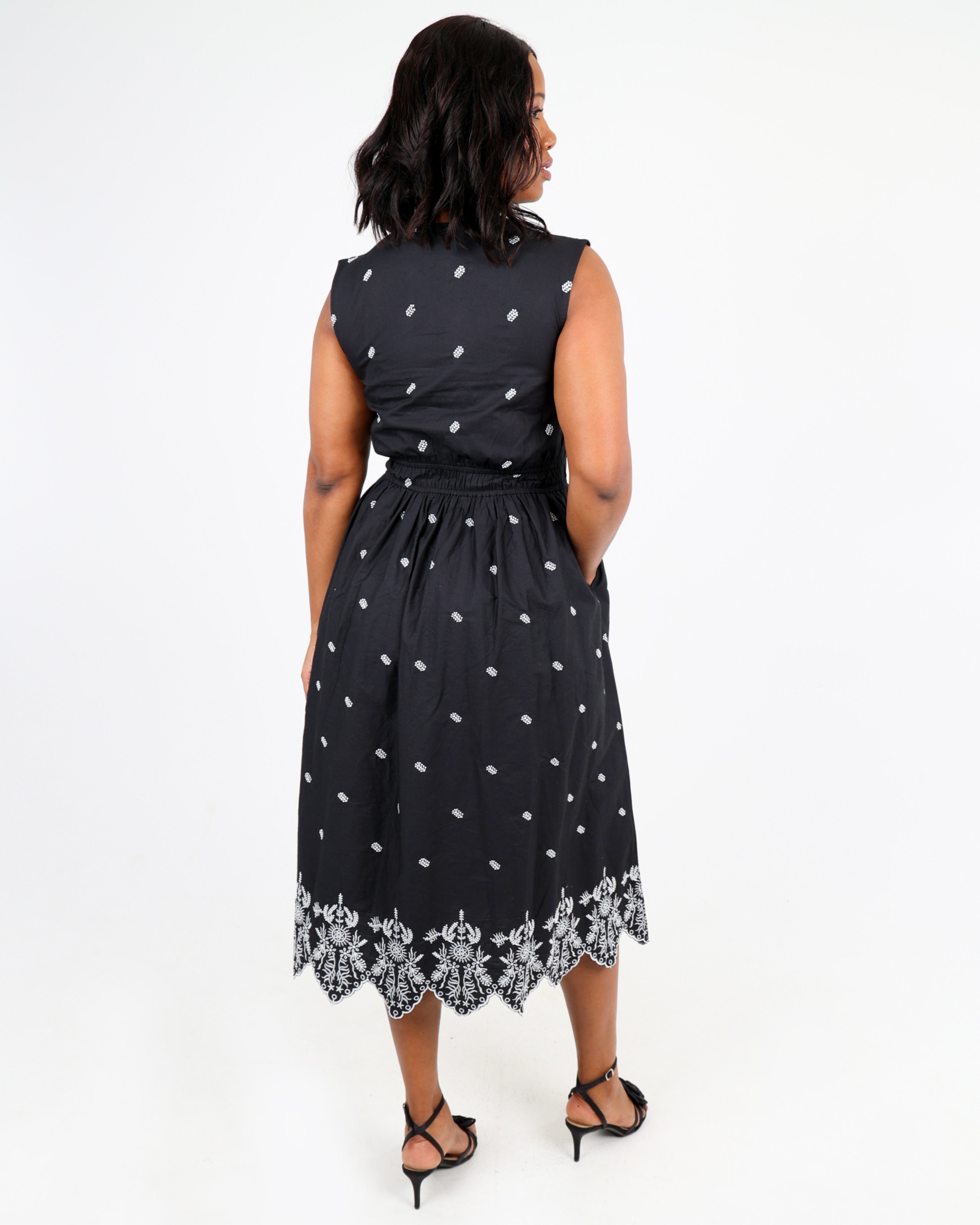 Embroidered Sleeveless Midi Dress