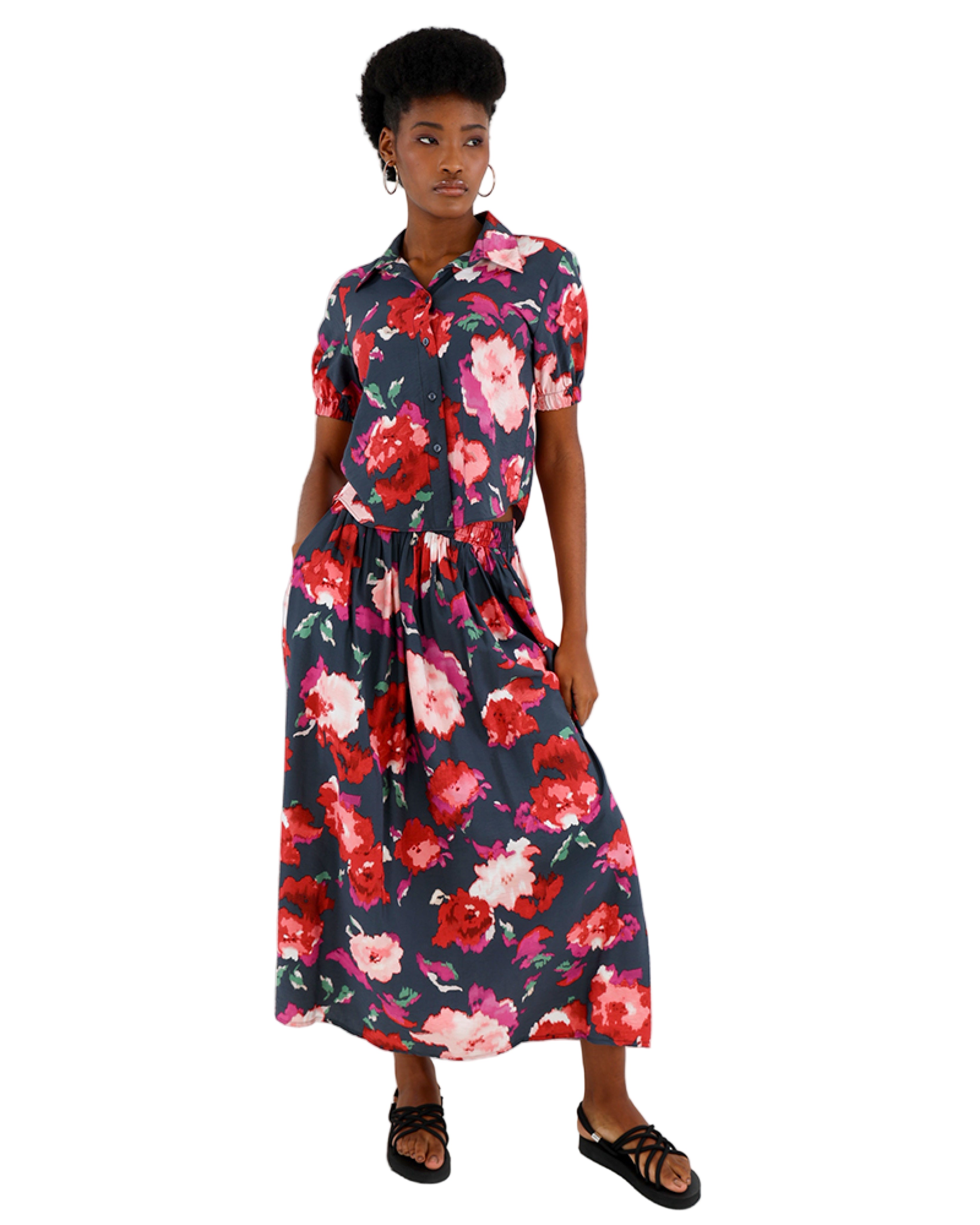 Floral Print Short Sleeve Blouse