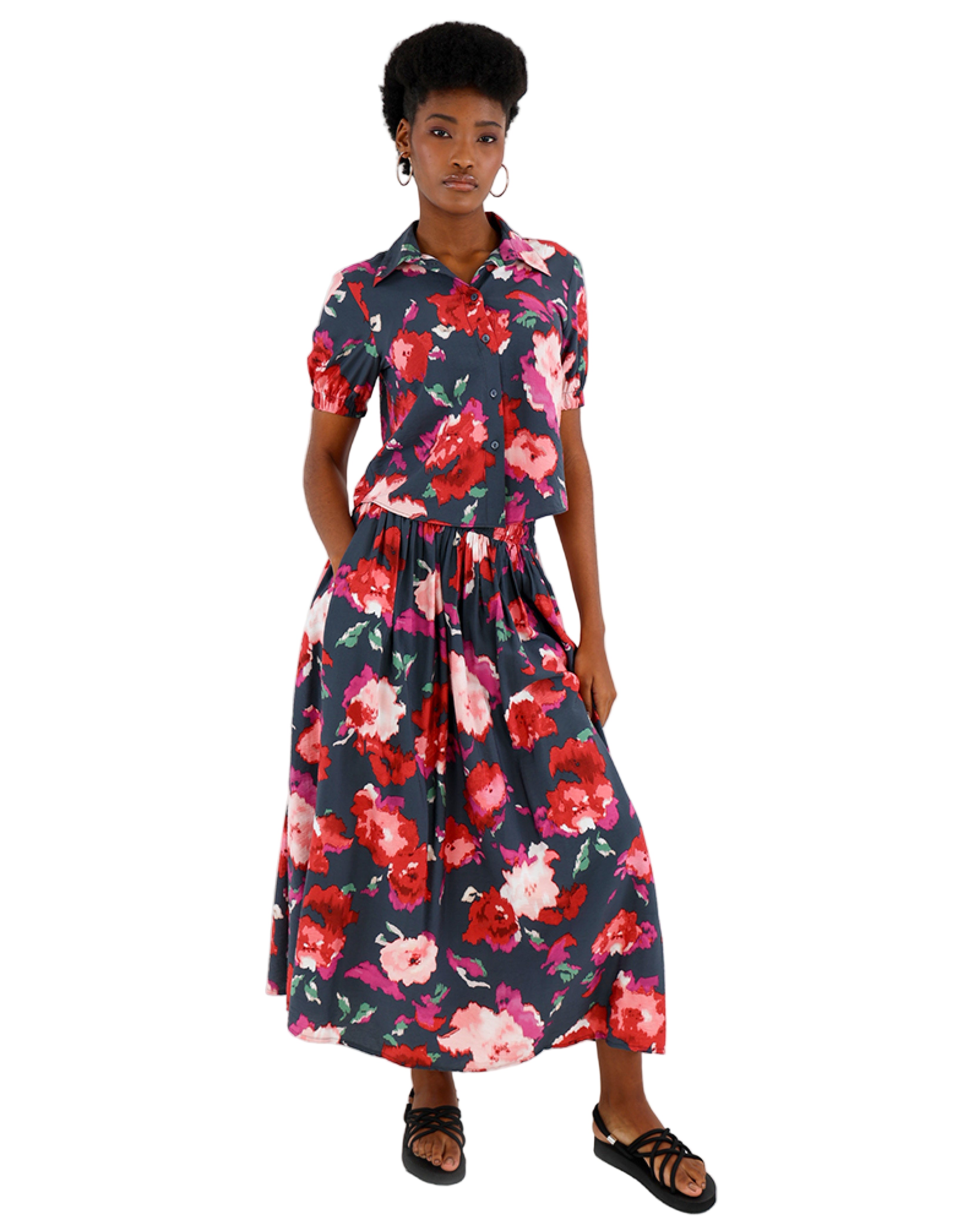 Floral Print Flared Maxi Skirt