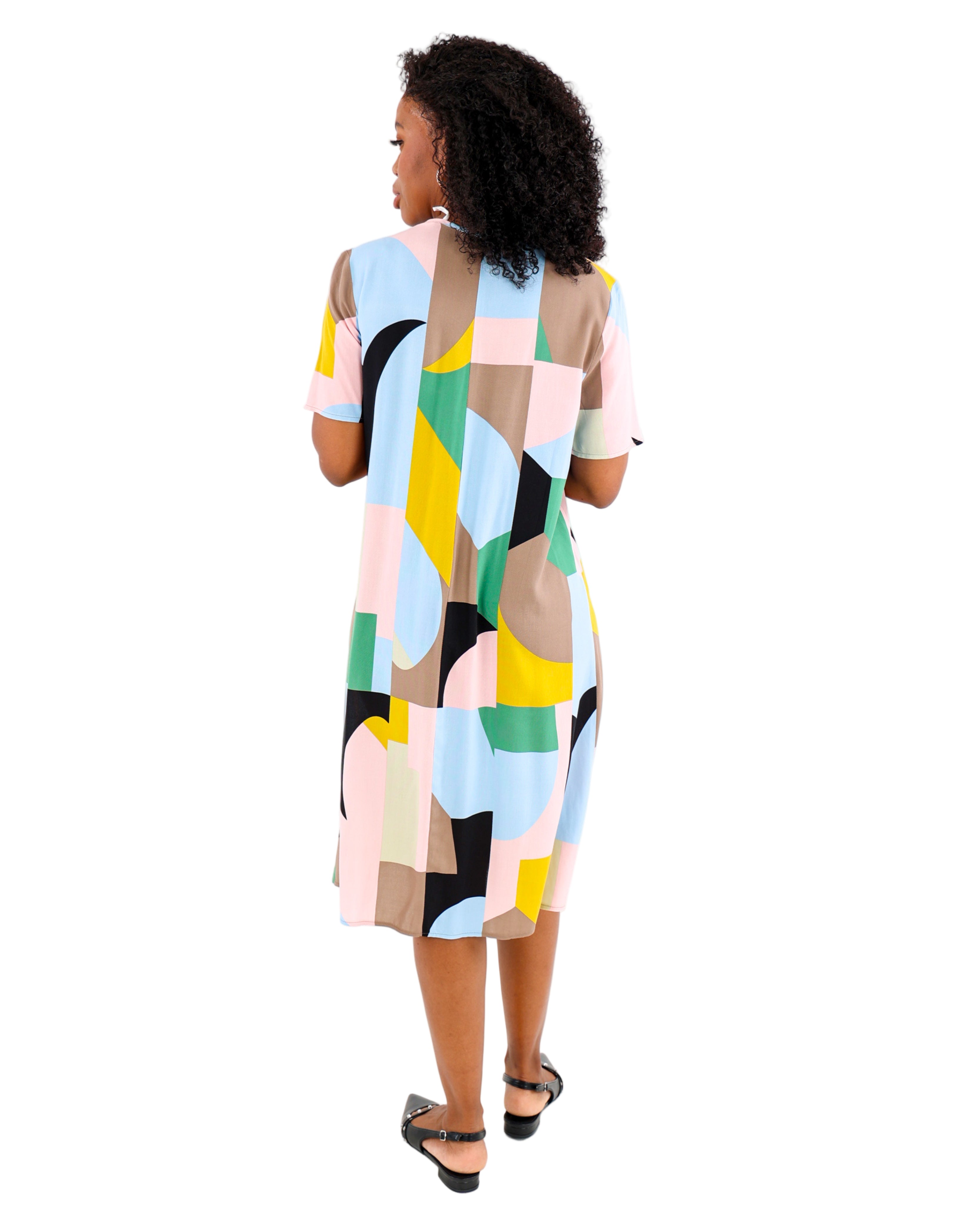 Short Sleeve Geometric Print Shift Dress