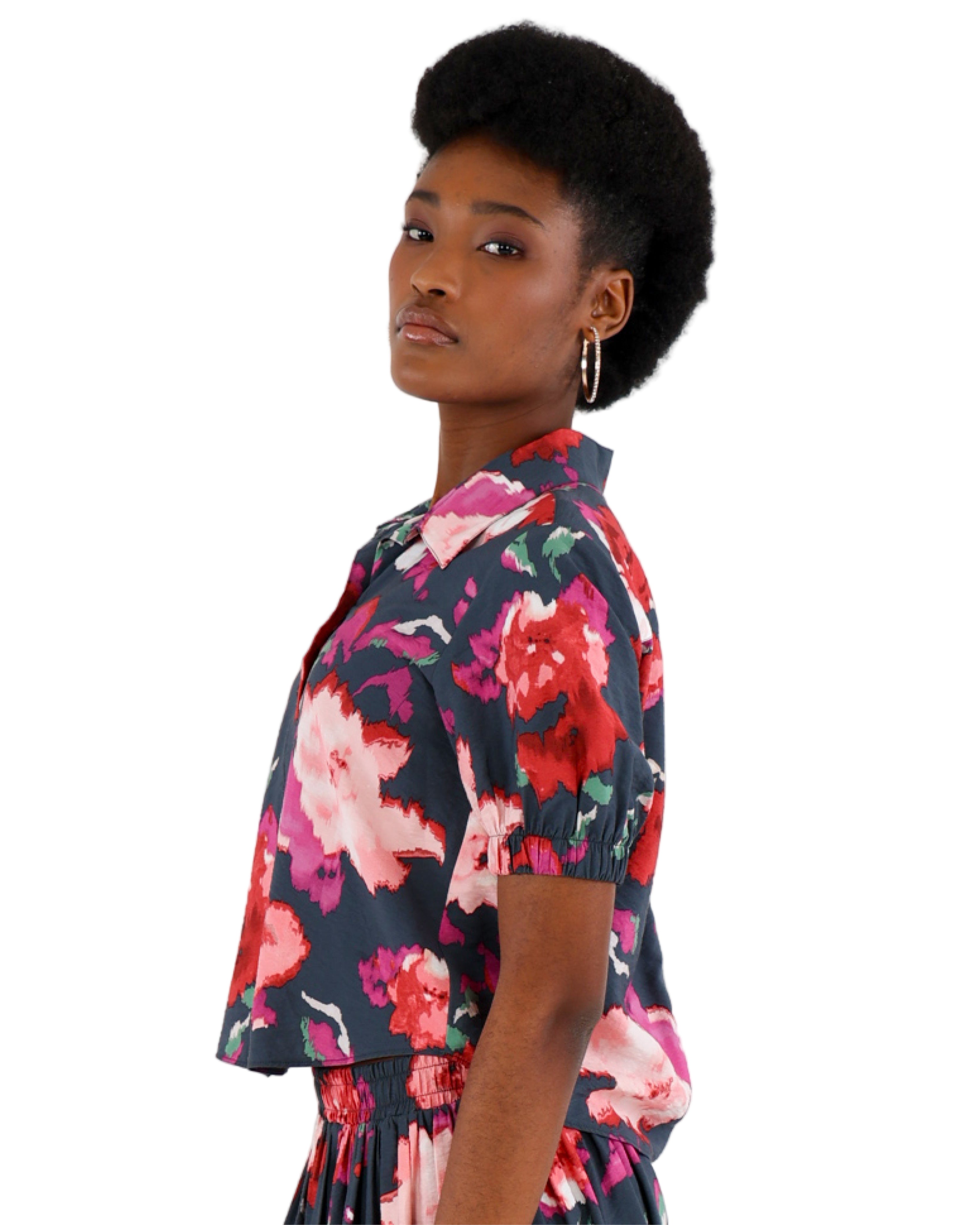 Floral Print Short Sleeve Blouse