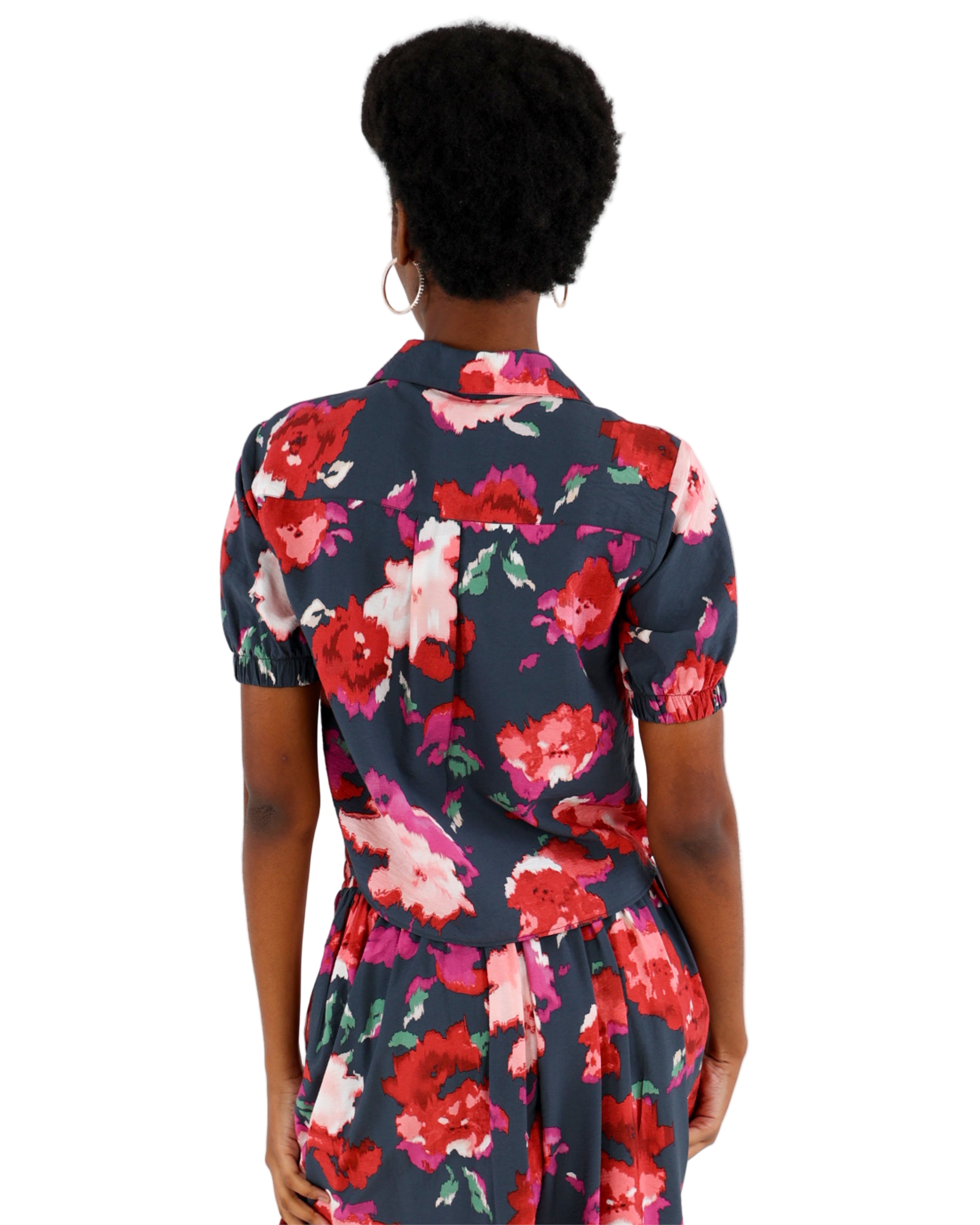 Floral Print Short Sleeve Blouse