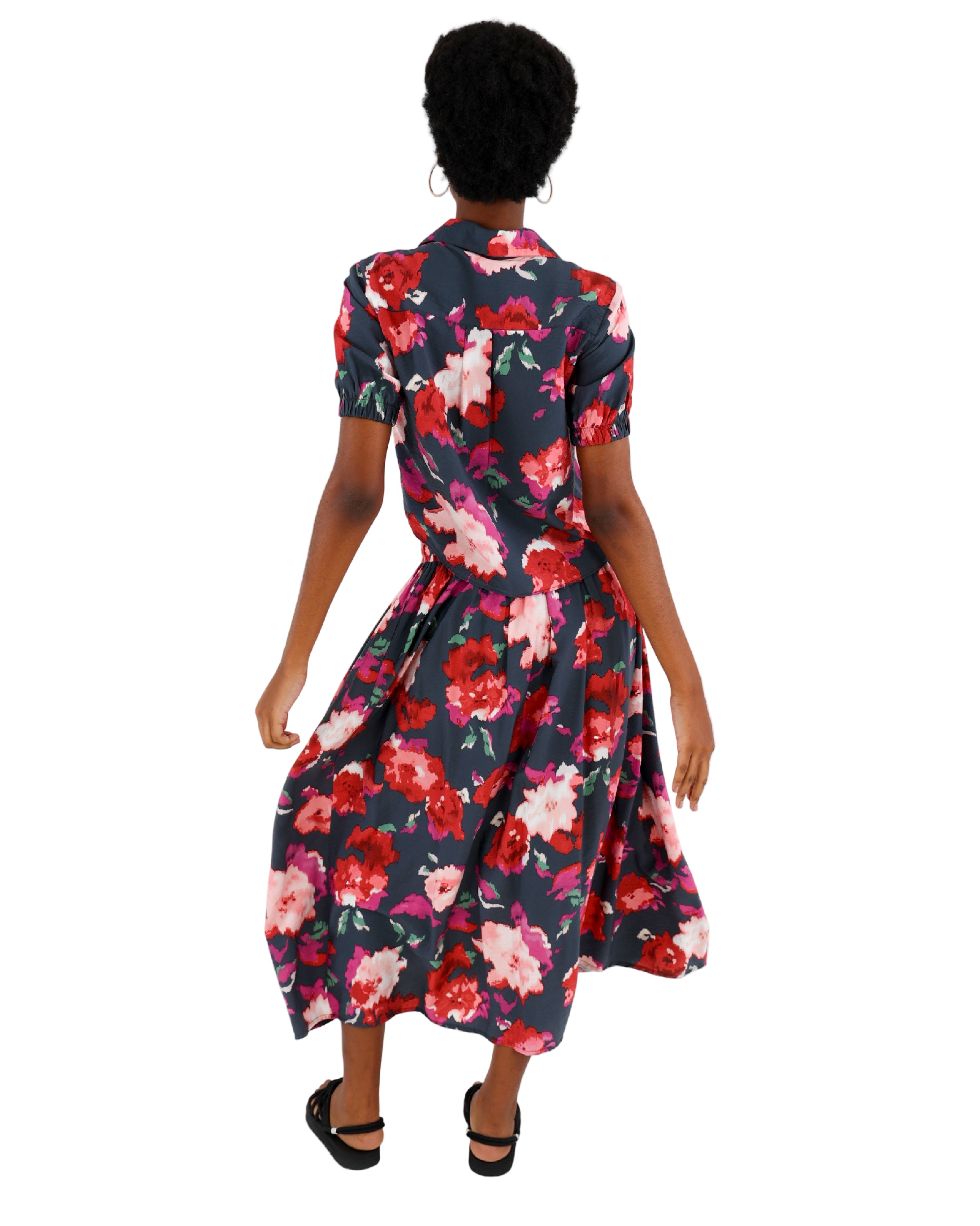 Floral Print Flared Maxi Skirt