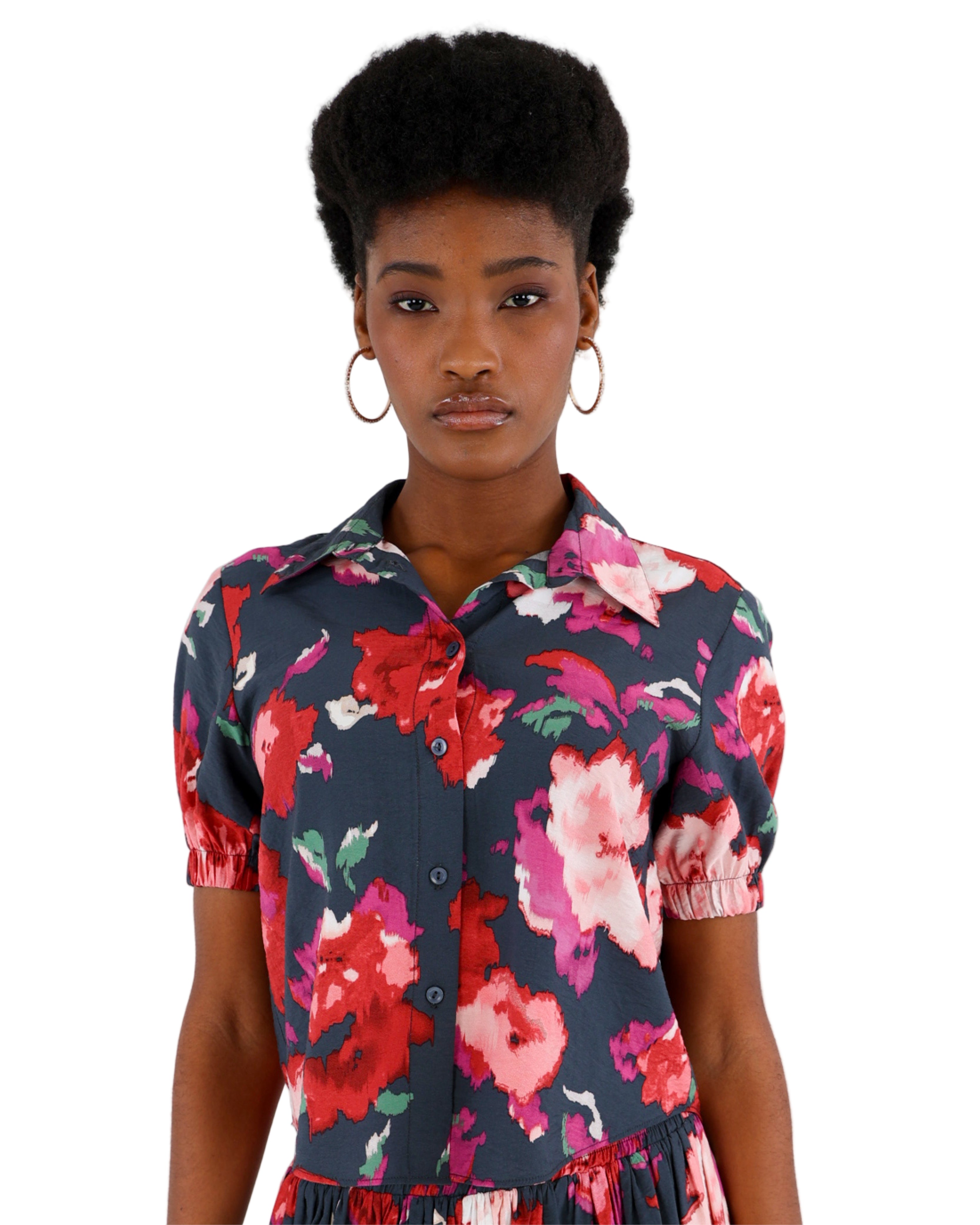 Floral Print Short Sleeve Blouse