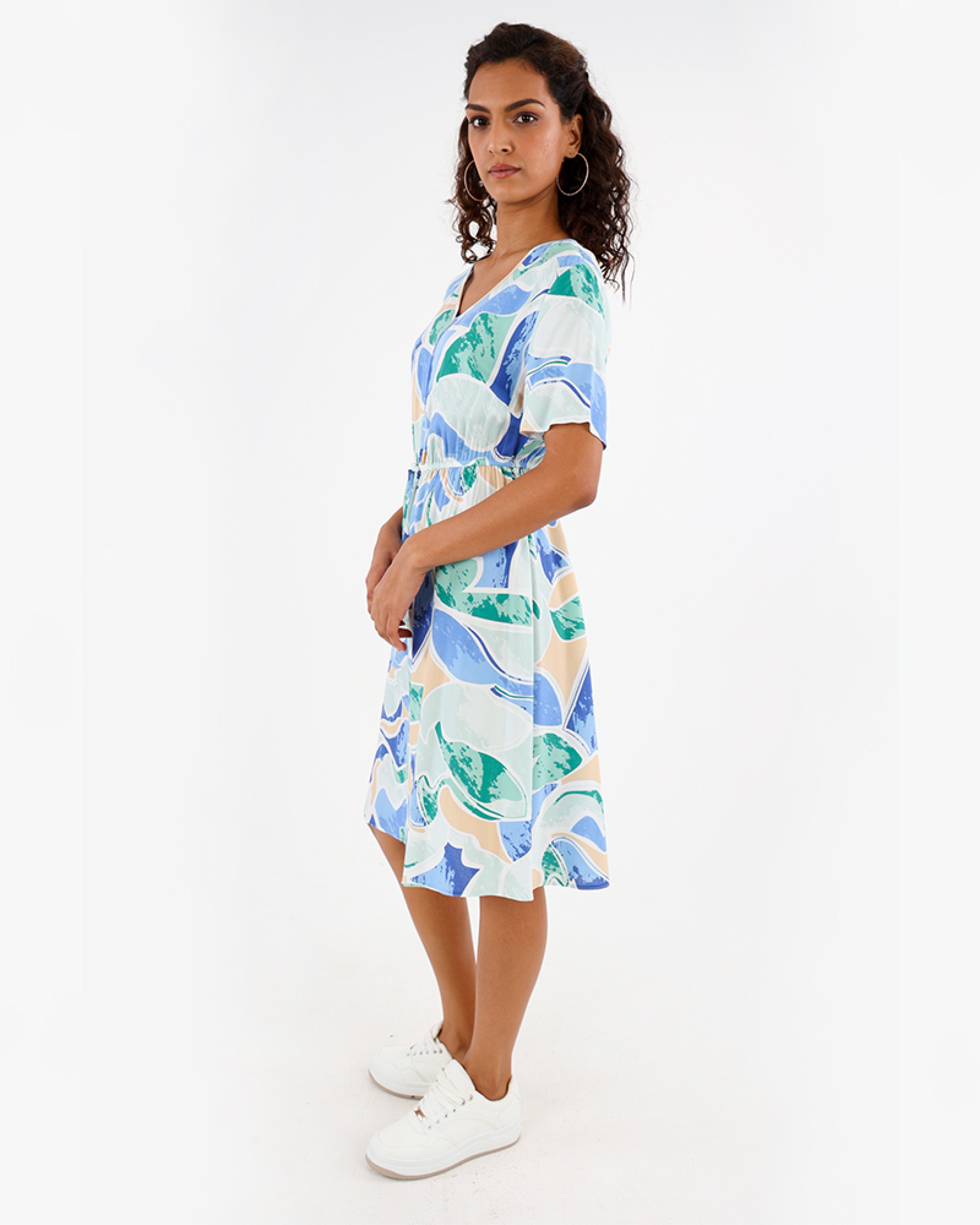 Pastel Watercolour Print Short Sleeve Summer Dress