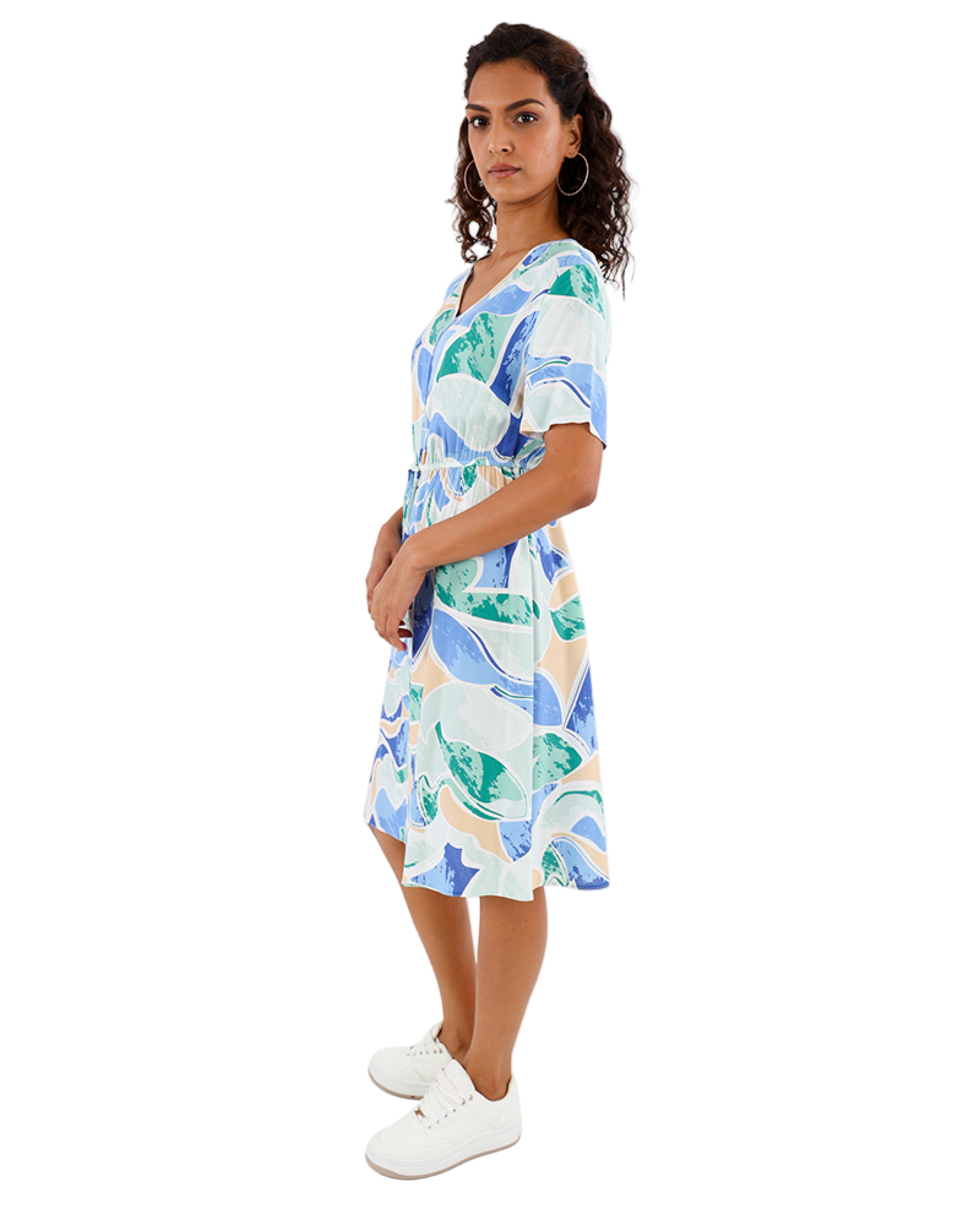 Pastel Watercolour Print Short Sleeve Summer Dress