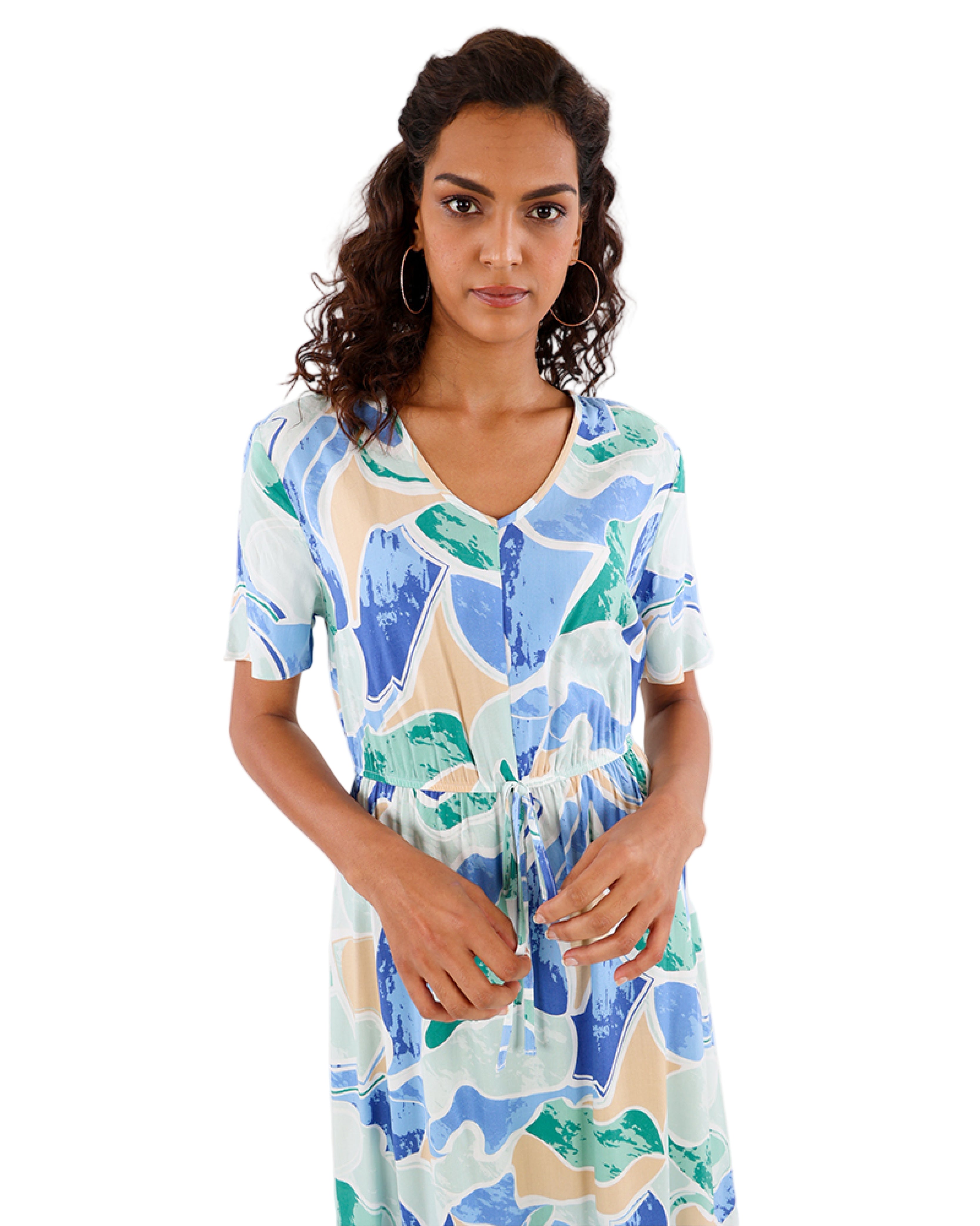 Pastel Watercolour Print Short Sleeve Summer Dress