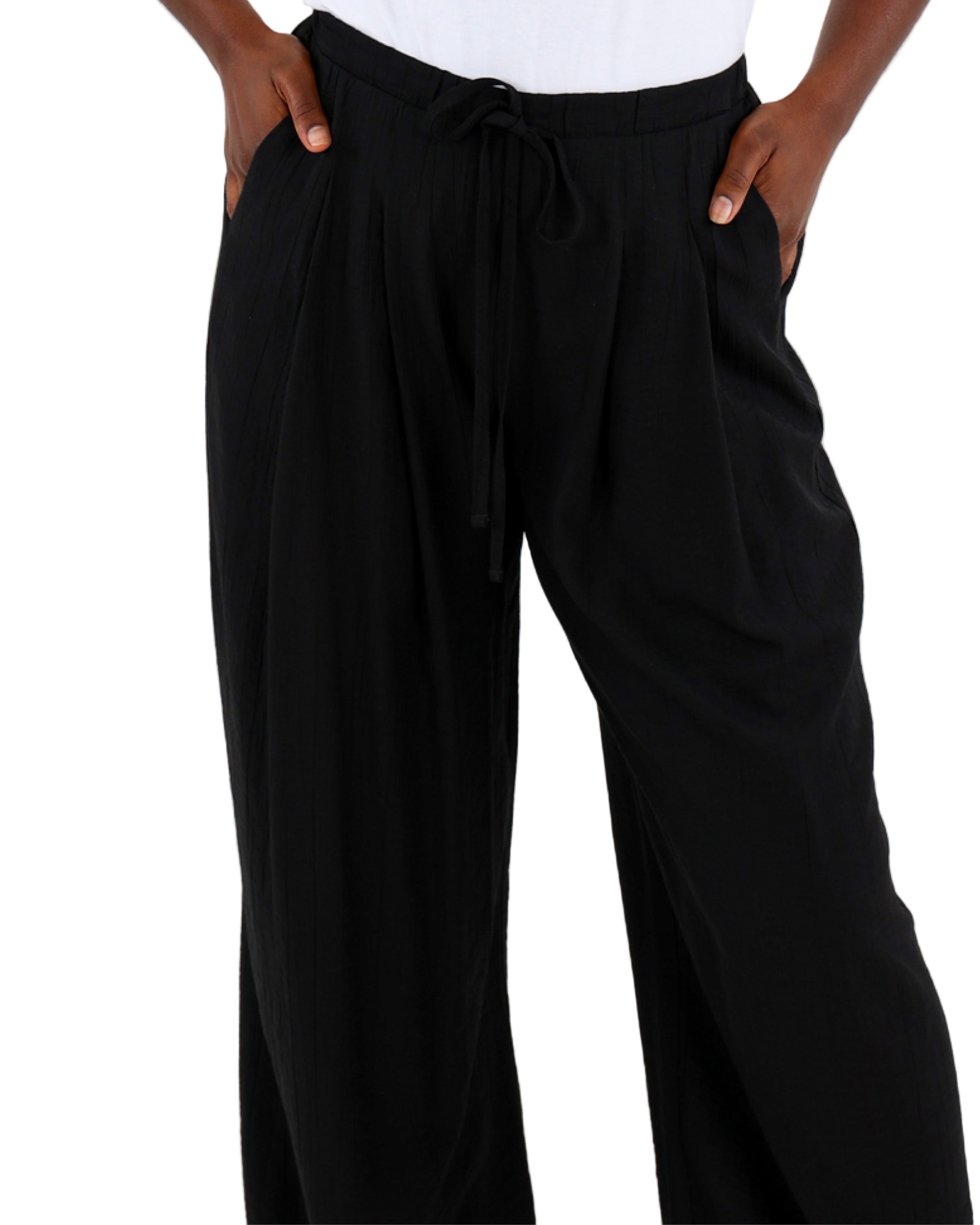 Black Relaxed Fit Wide Leg Pull On Pants