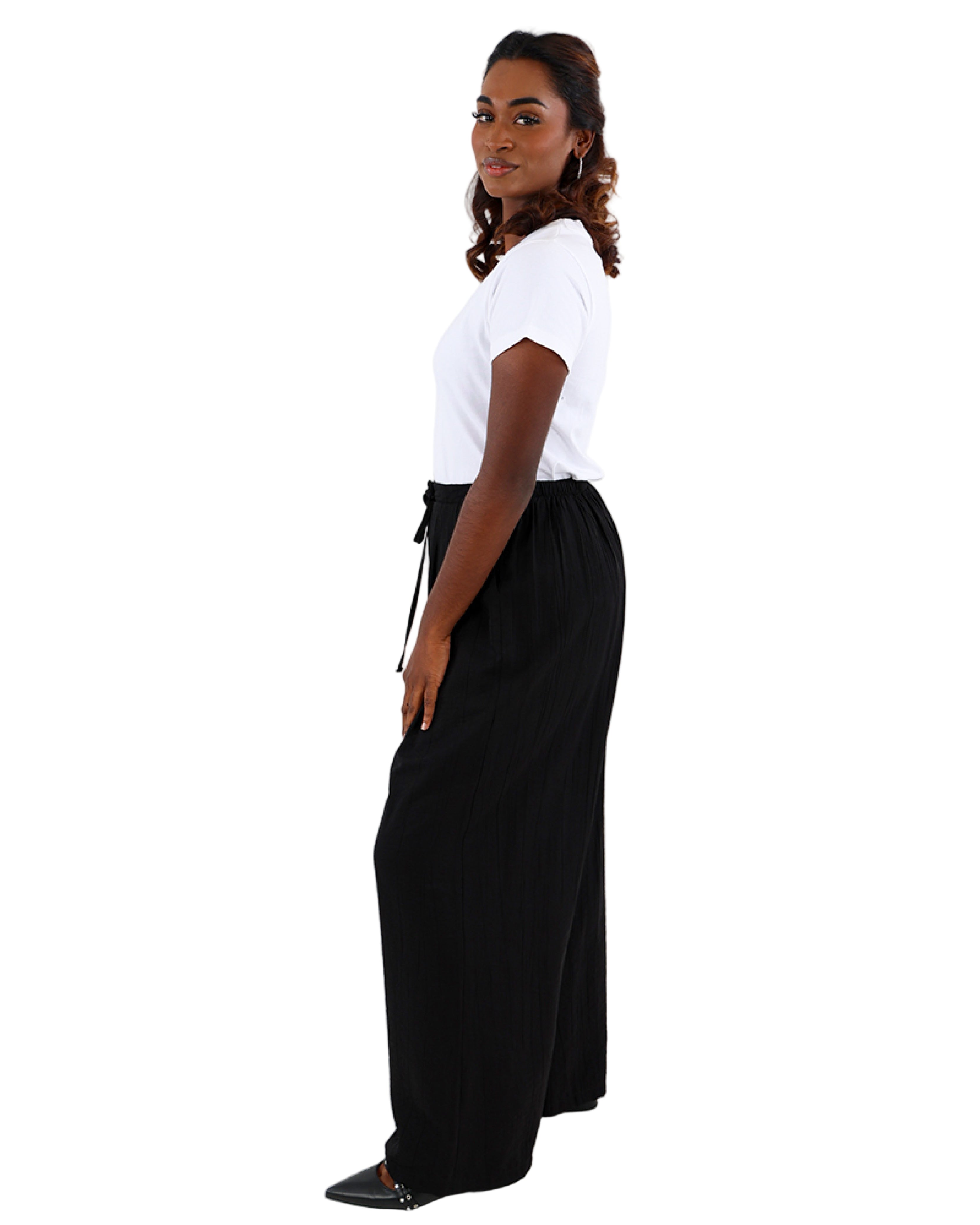 Black Relaxed Fit Wide Leg Pull On Pants