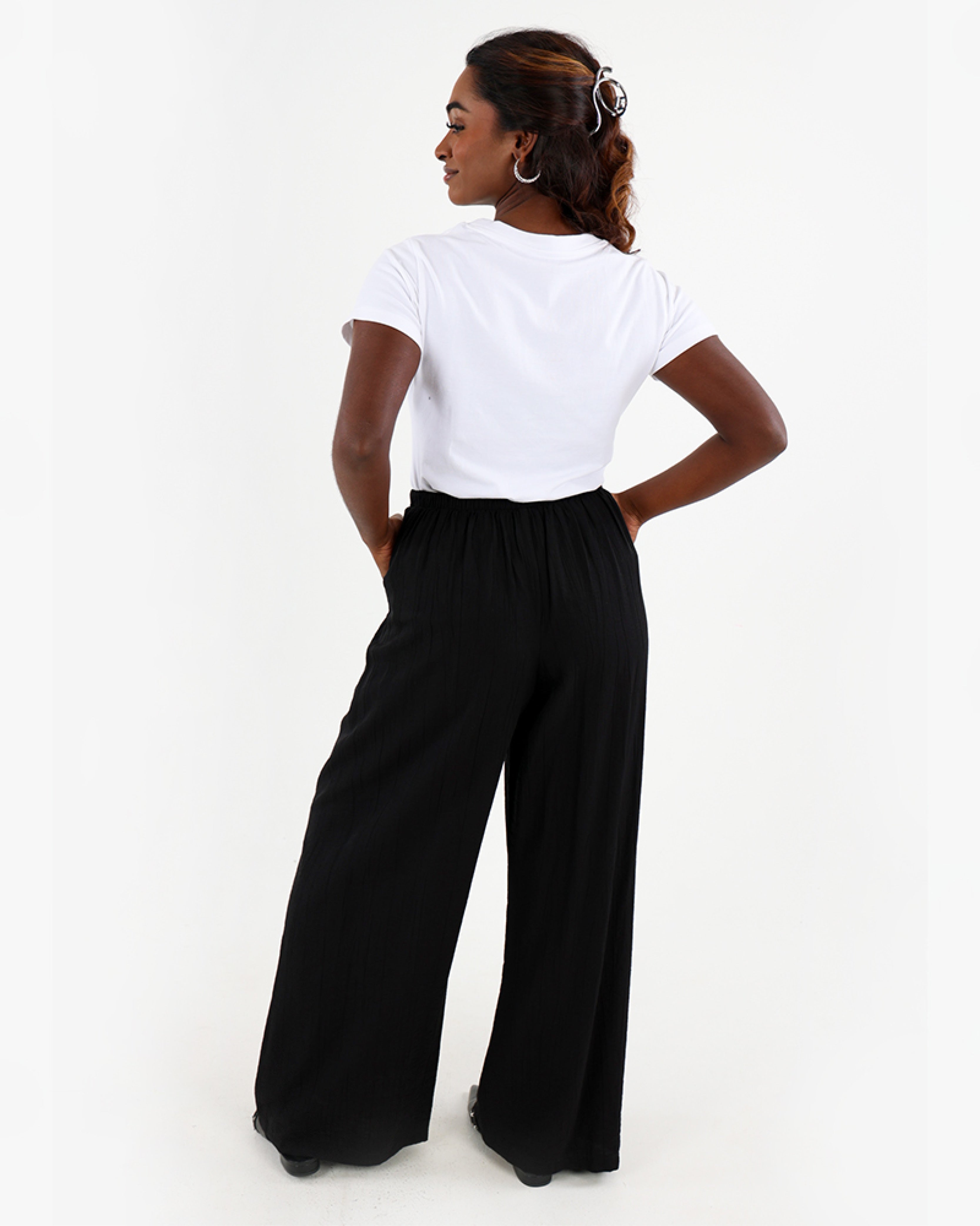 Black Relaxed Fit Wide Leg Pull On Pants
