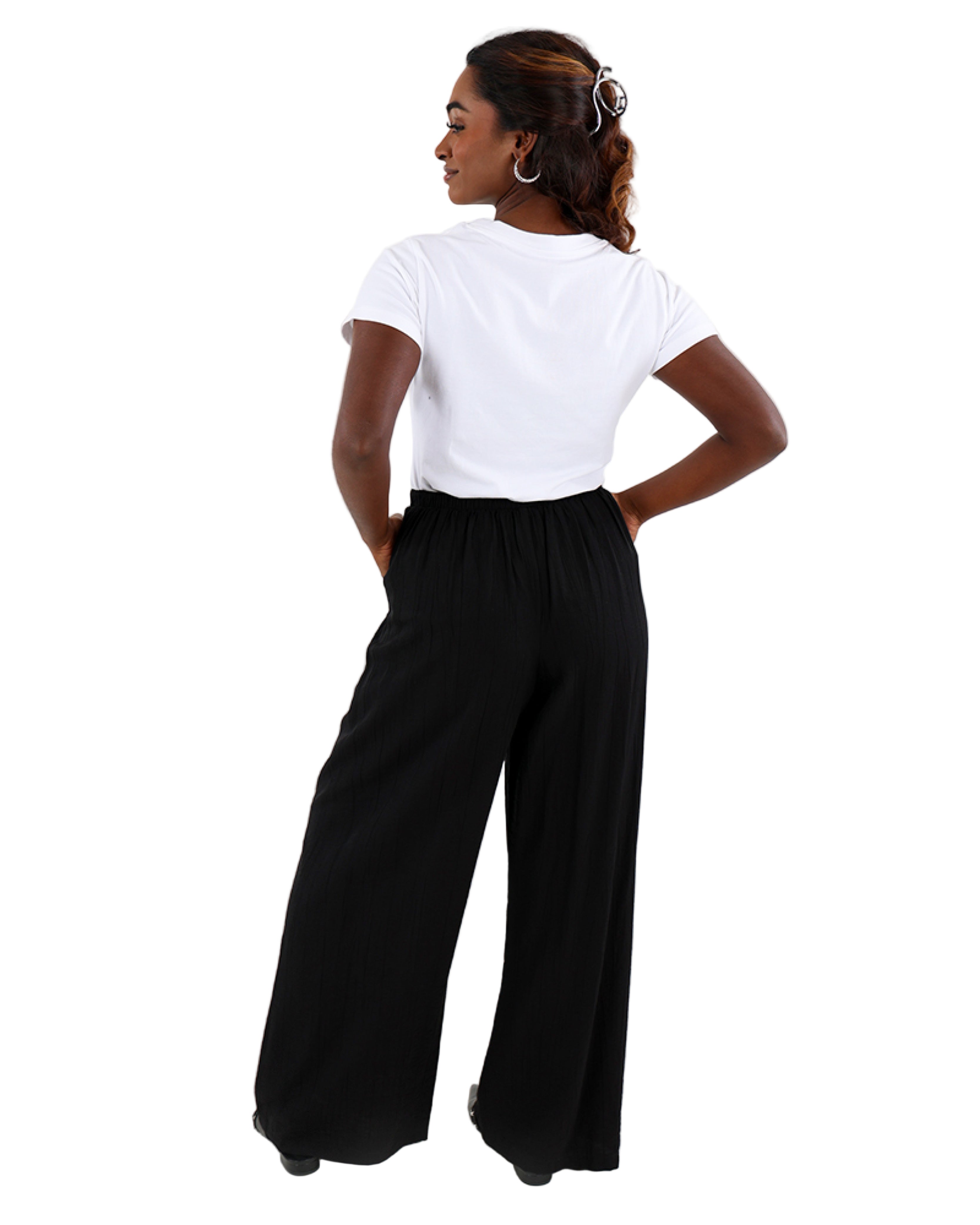 Black Relaxed Fit Wide Leg Pull On Pants
