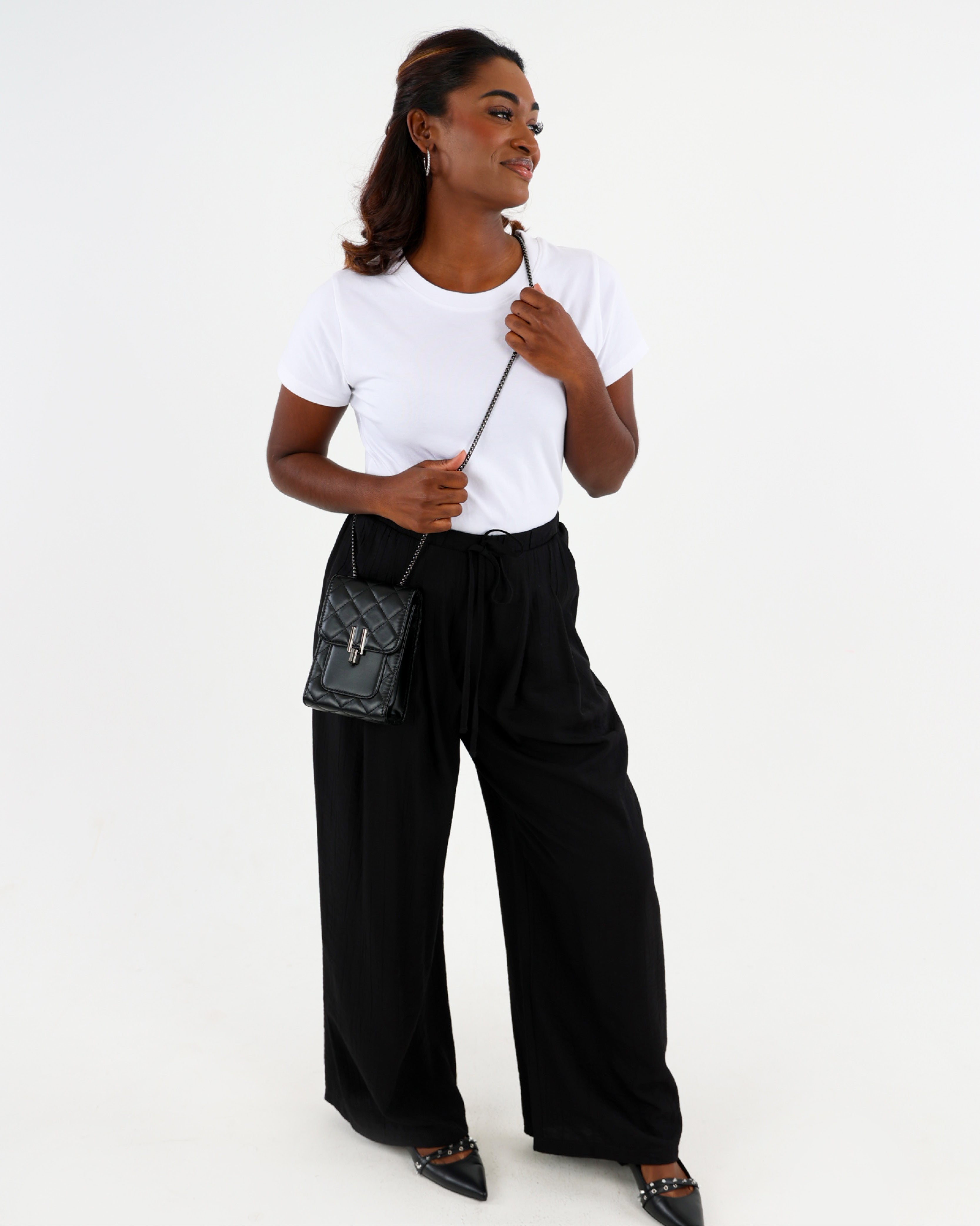 Black Relaxed Fit Wide Leg Pull On Pants