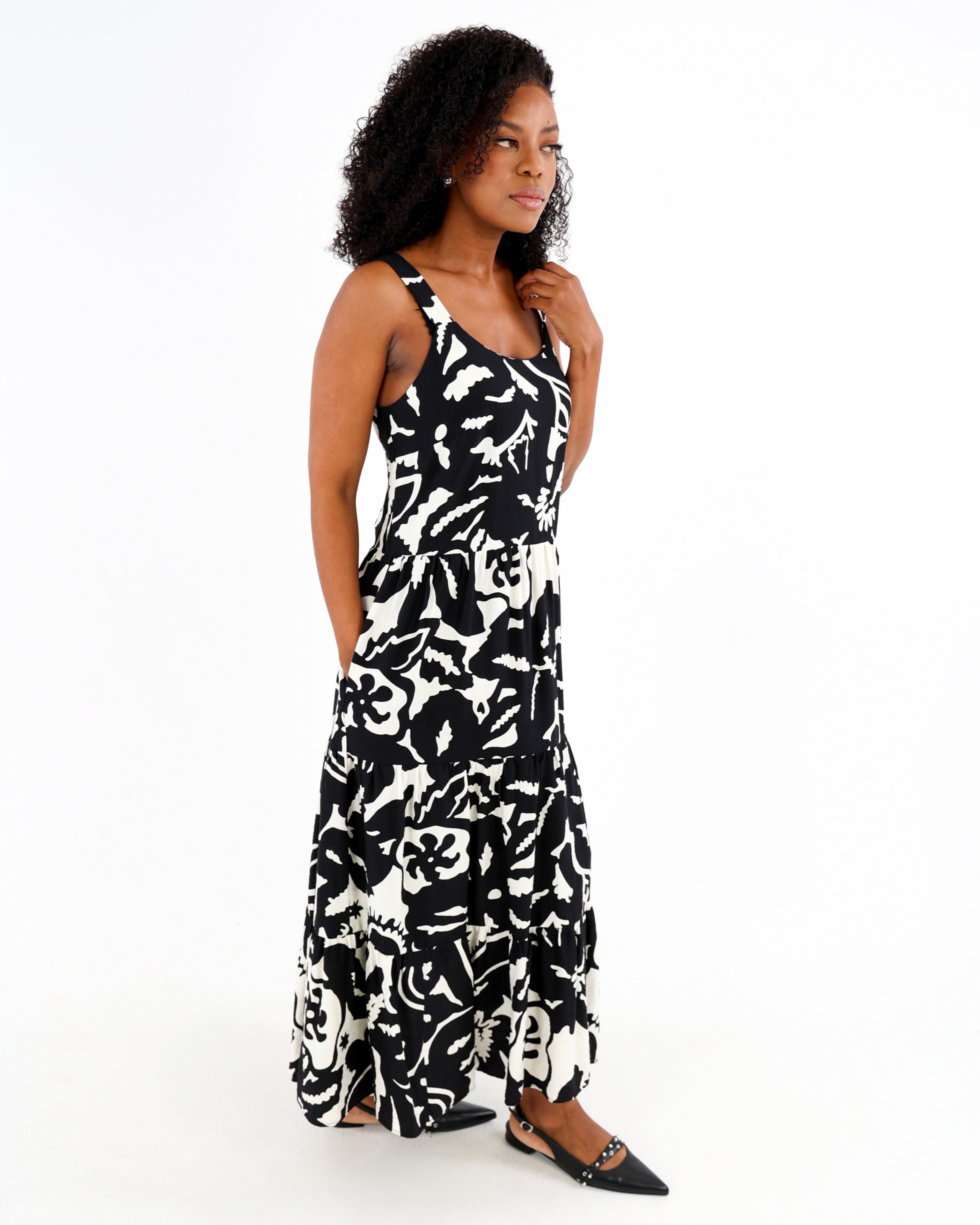Black Strappy Tiered Maxi Dress