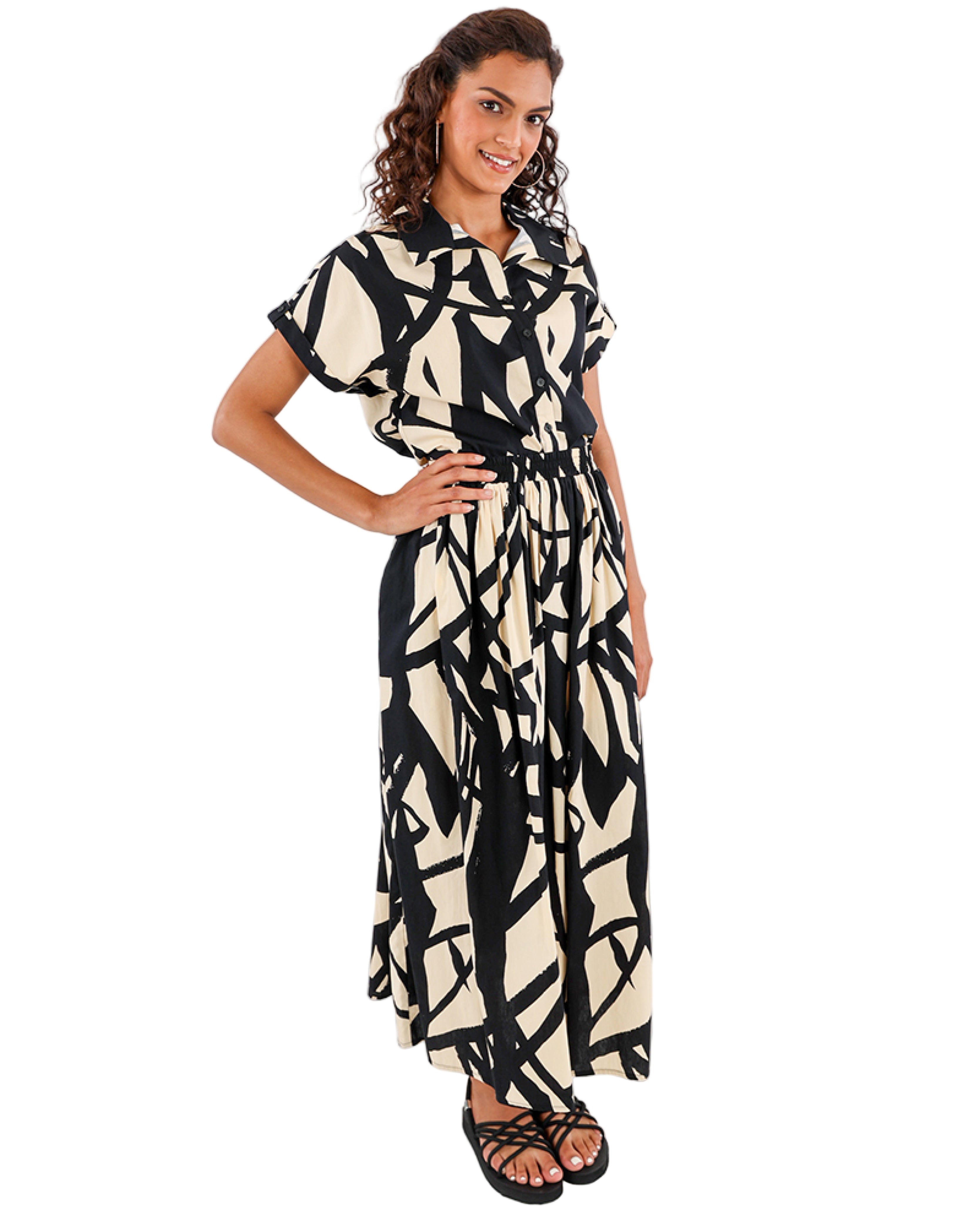 Abstract Print Flared Maxi Skirt