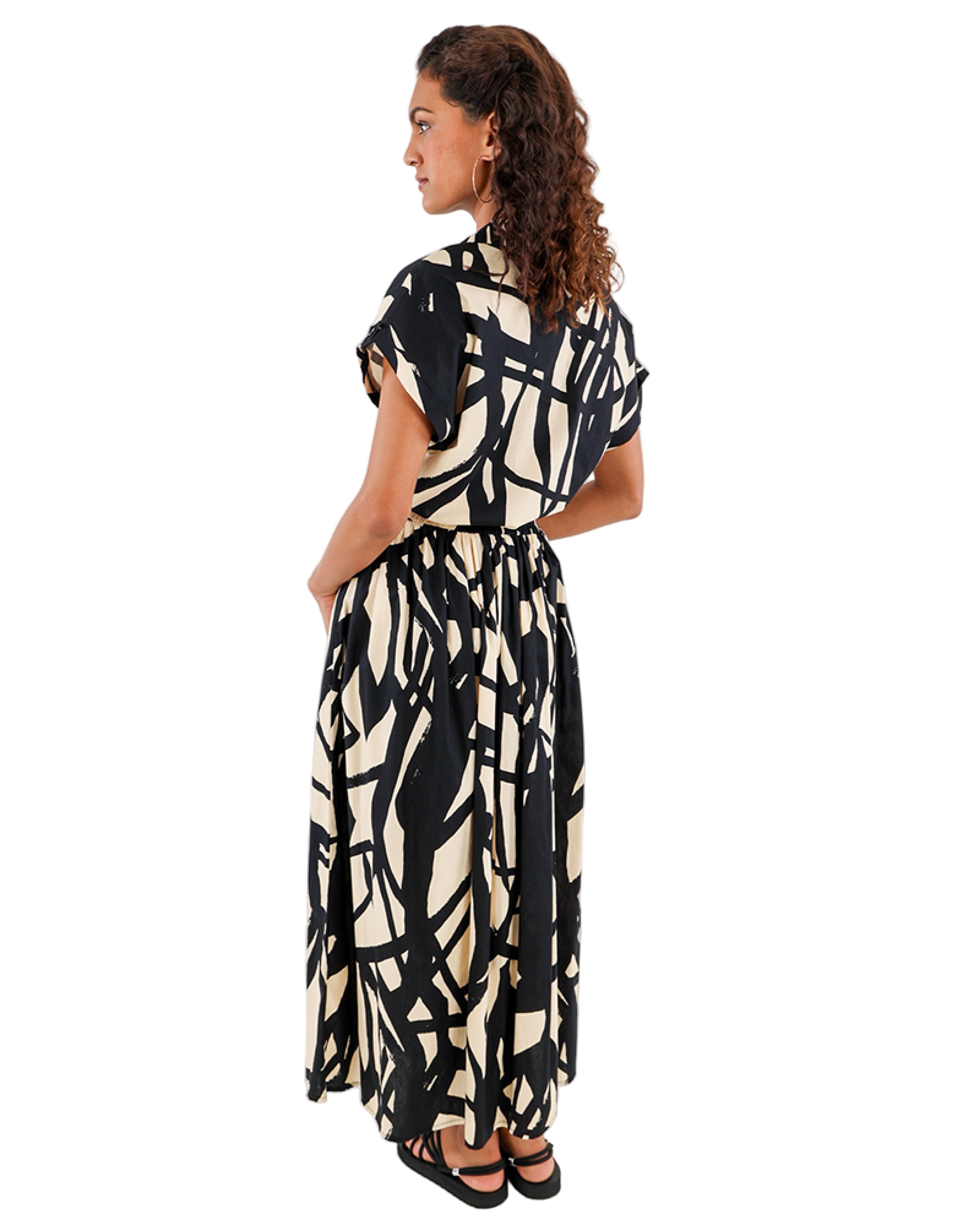Abstract Print Flared Maxi Skirt