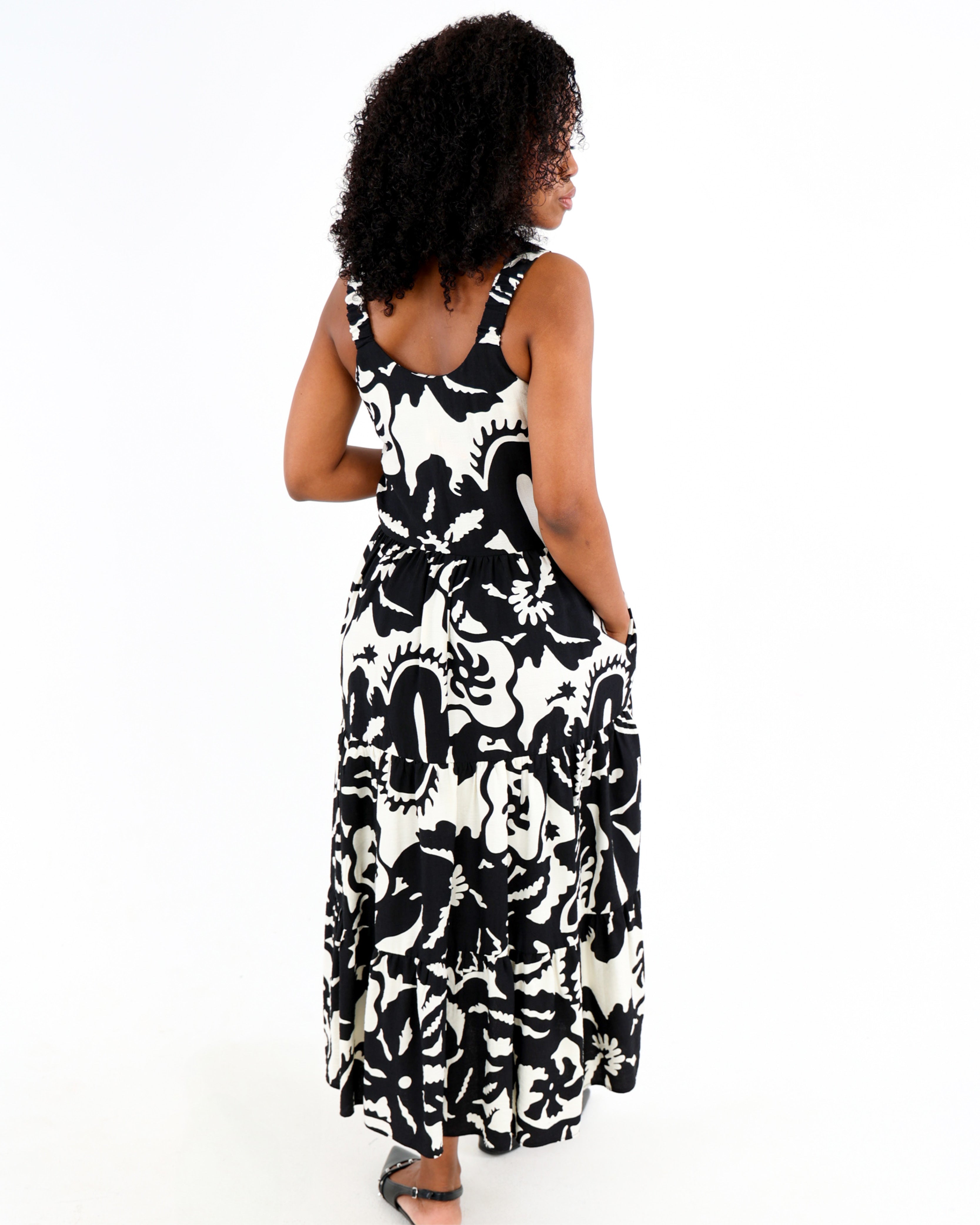 Black Strappy Tiered Maxi Dress