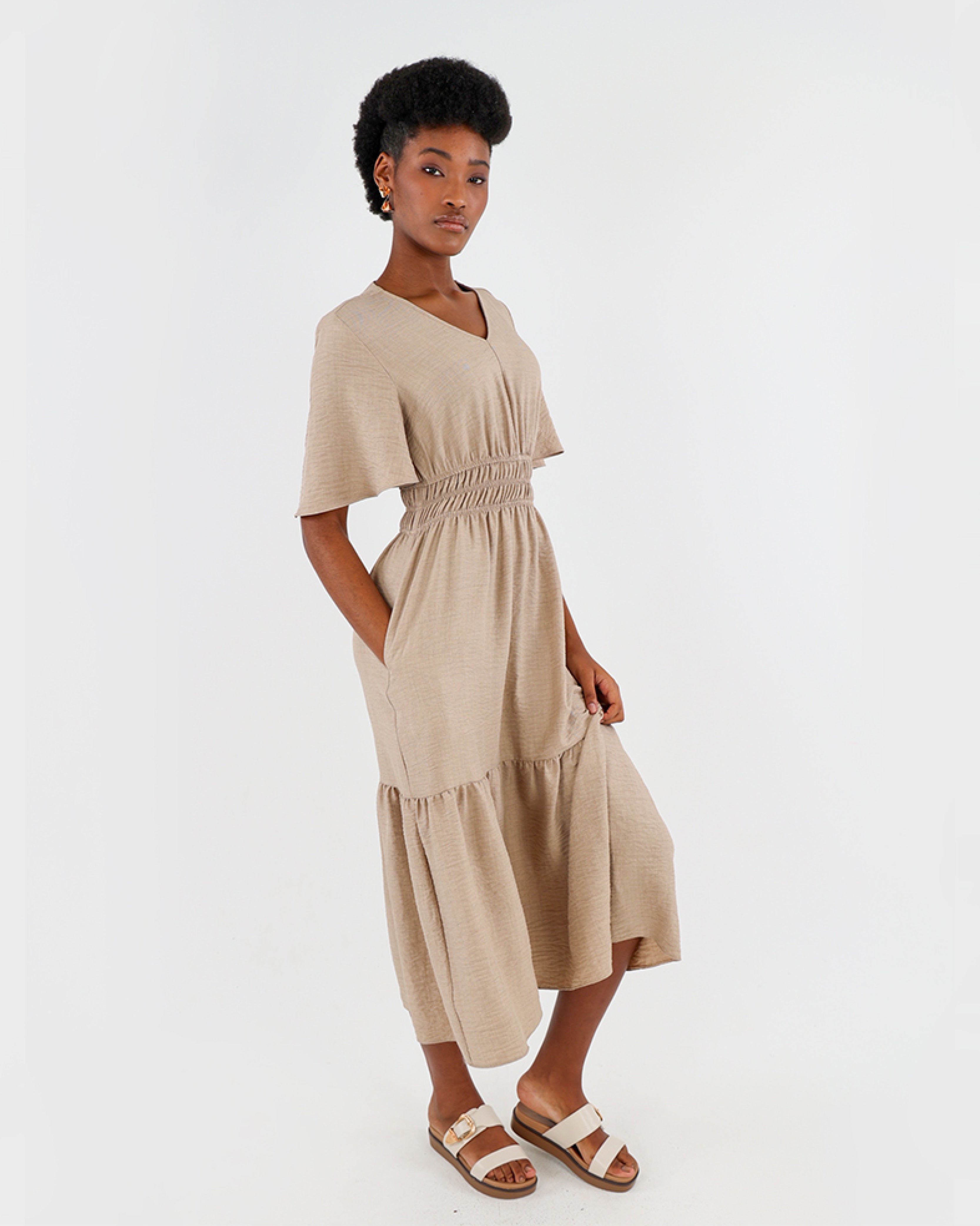 Short Sleeve Tiered Midi Dress