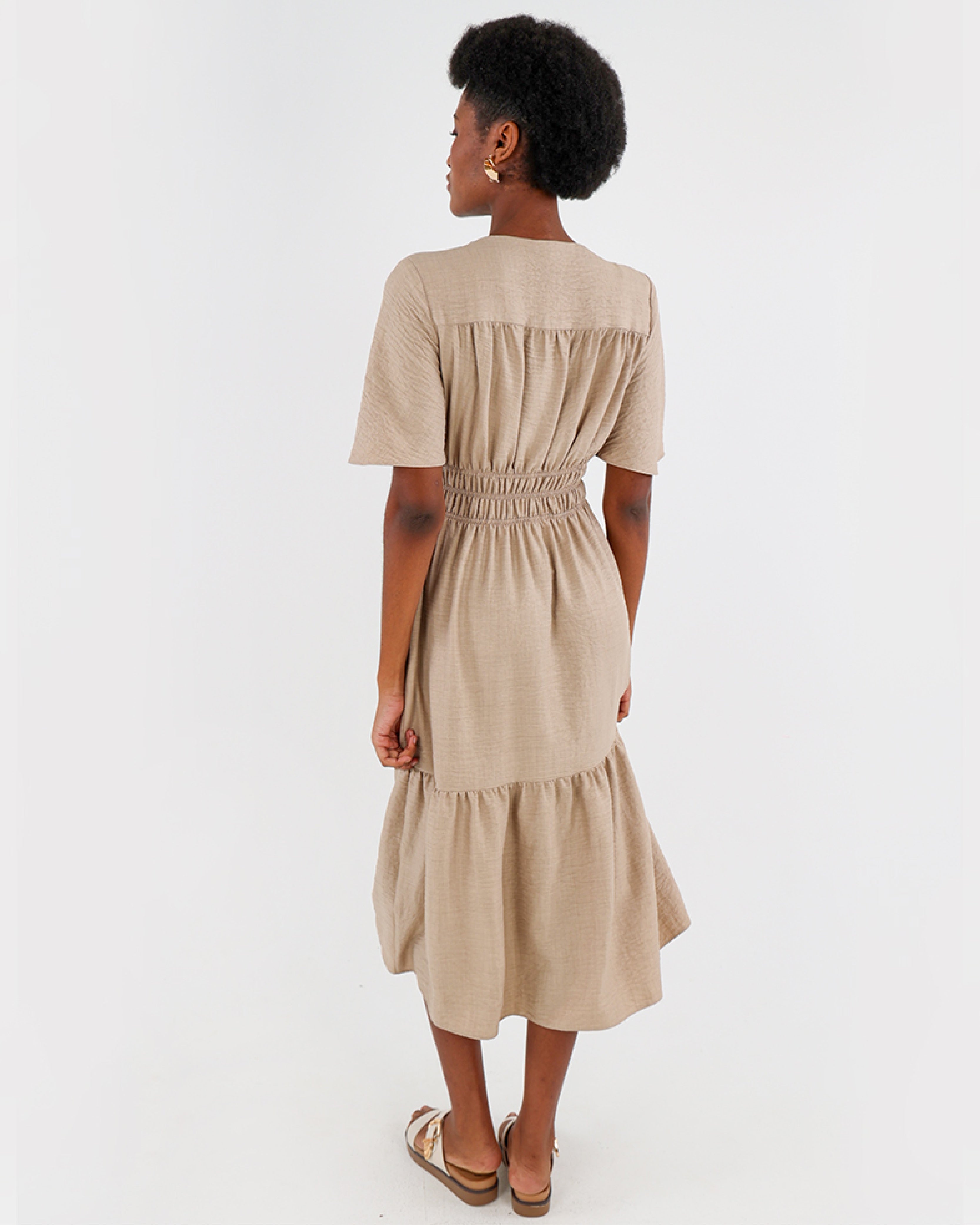 Short Sleeve Tiered Midi Dress