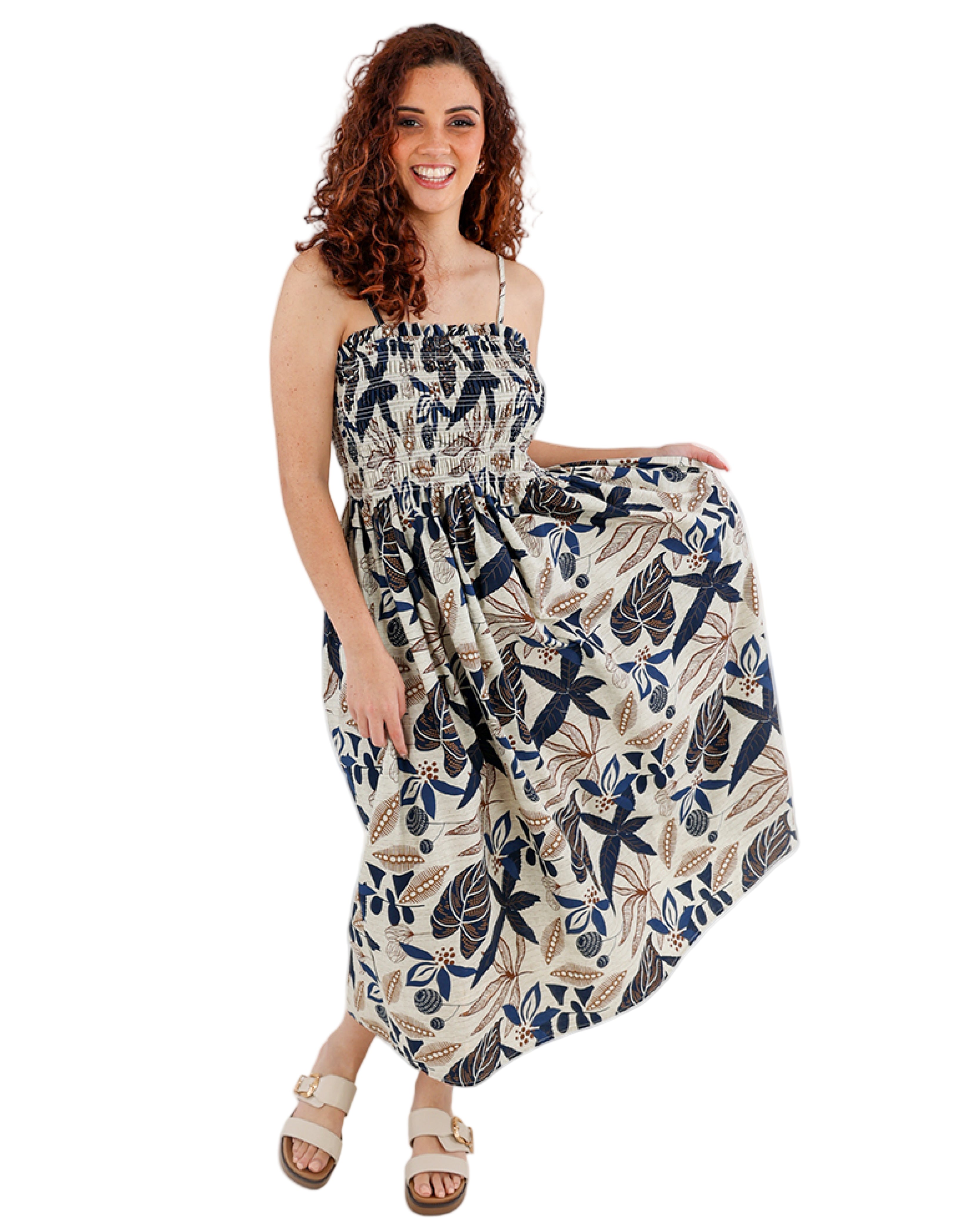 Stone Ruched Bodice Printed Strappy Maxi Dress