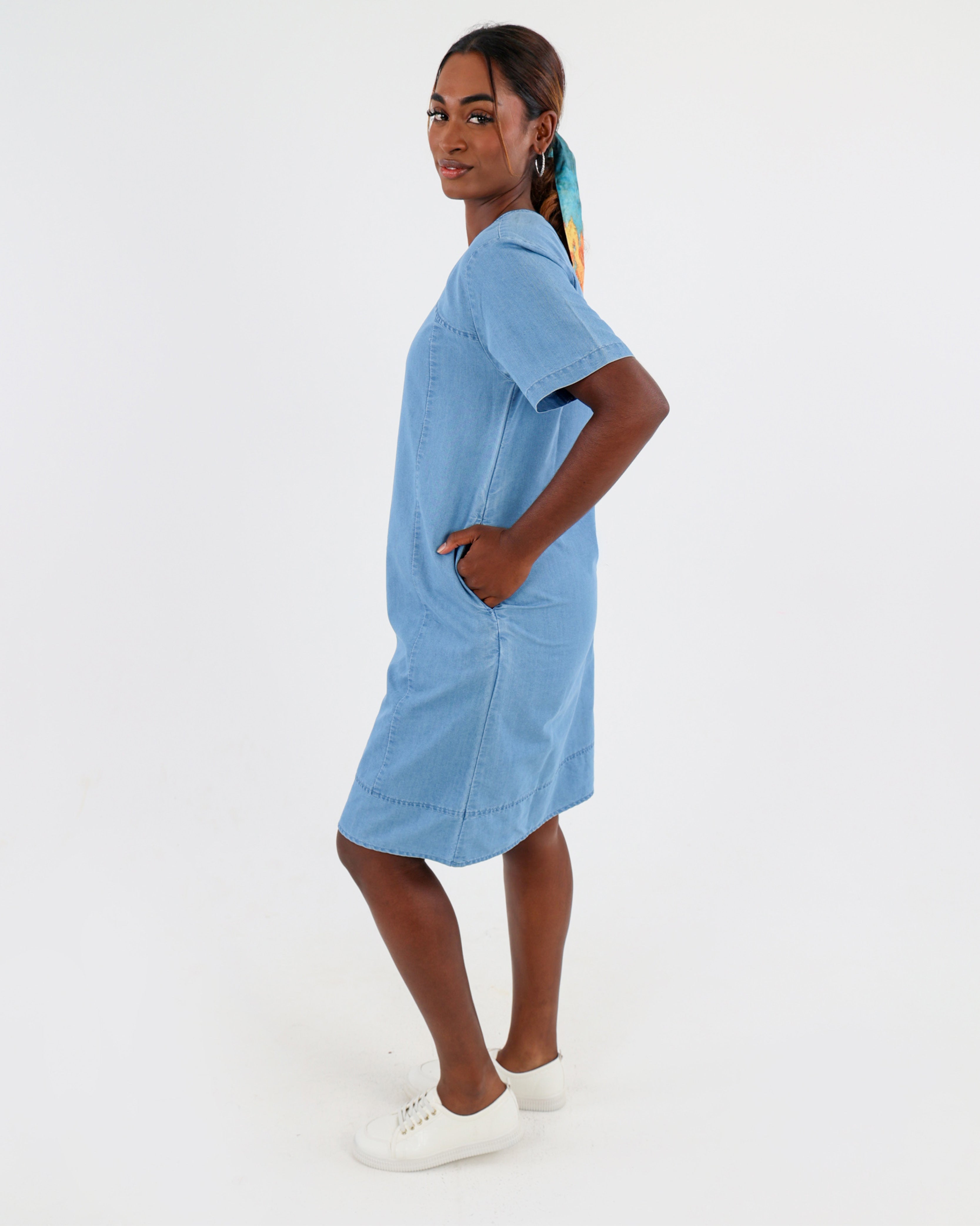 Short Sleeve Denim Tunic Dress