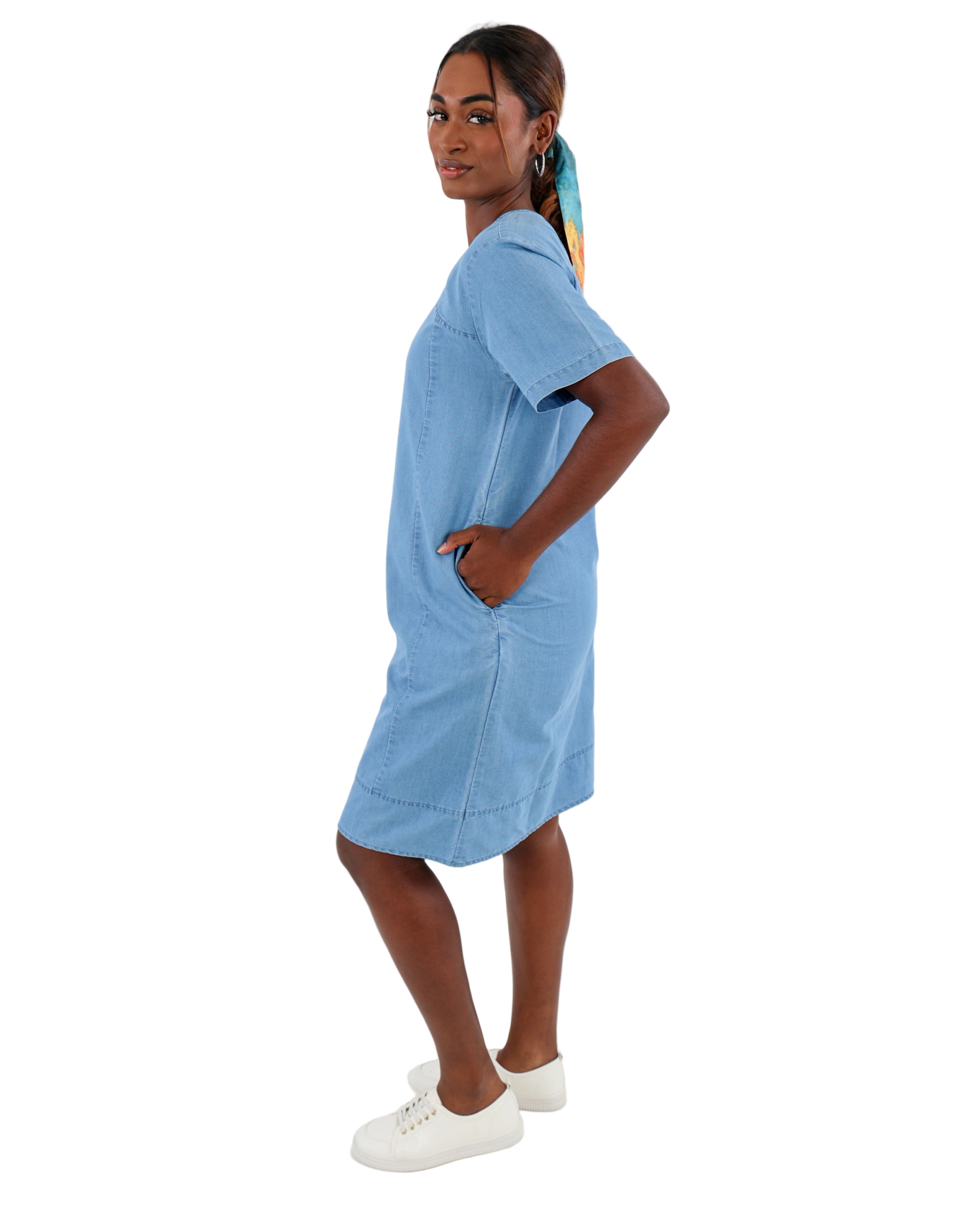 Short Sleeve Denim Tunic Dress