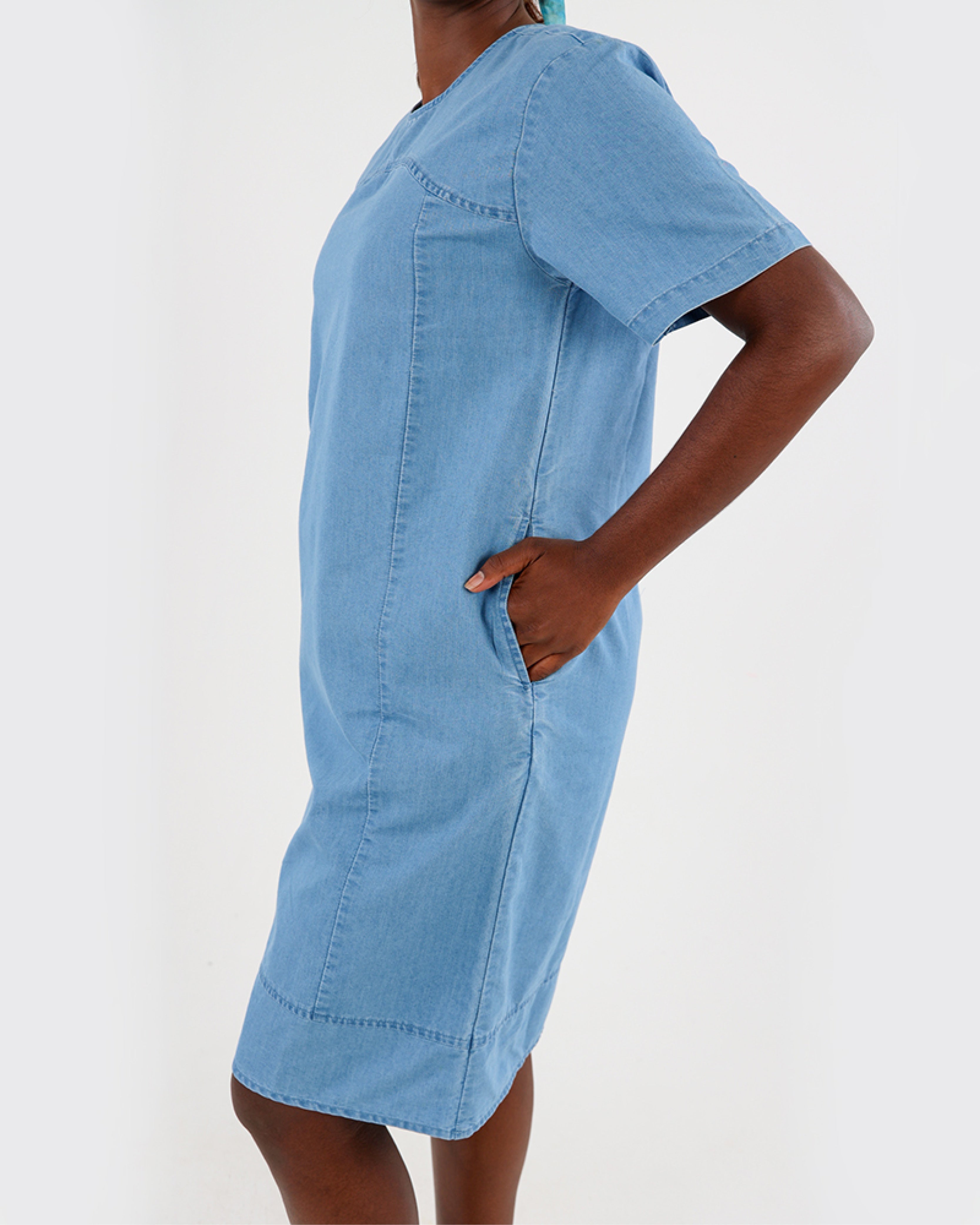 Short Sleeve Denim Tunic Dress