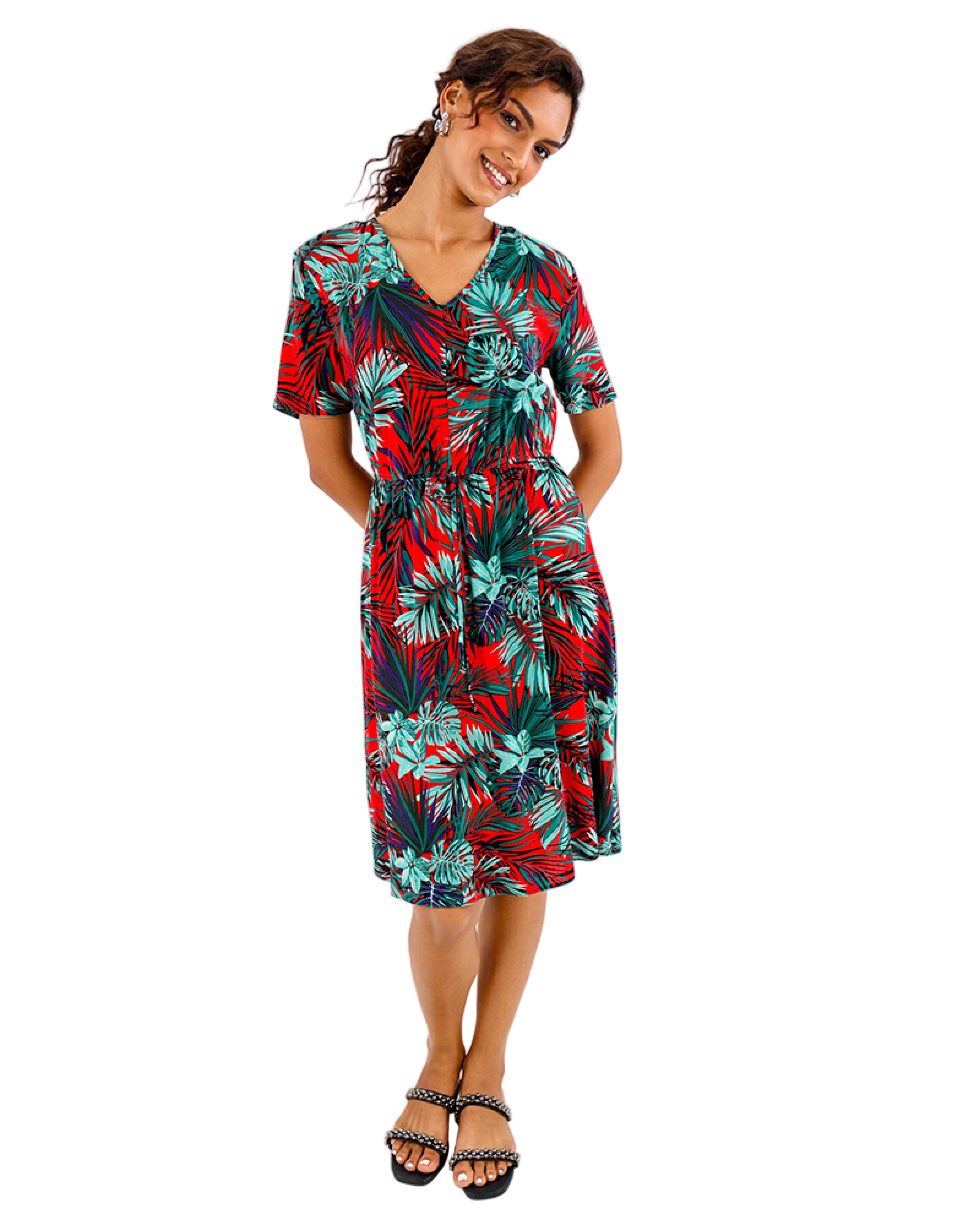 Tropical Print Short Sleeve Summer Dress
