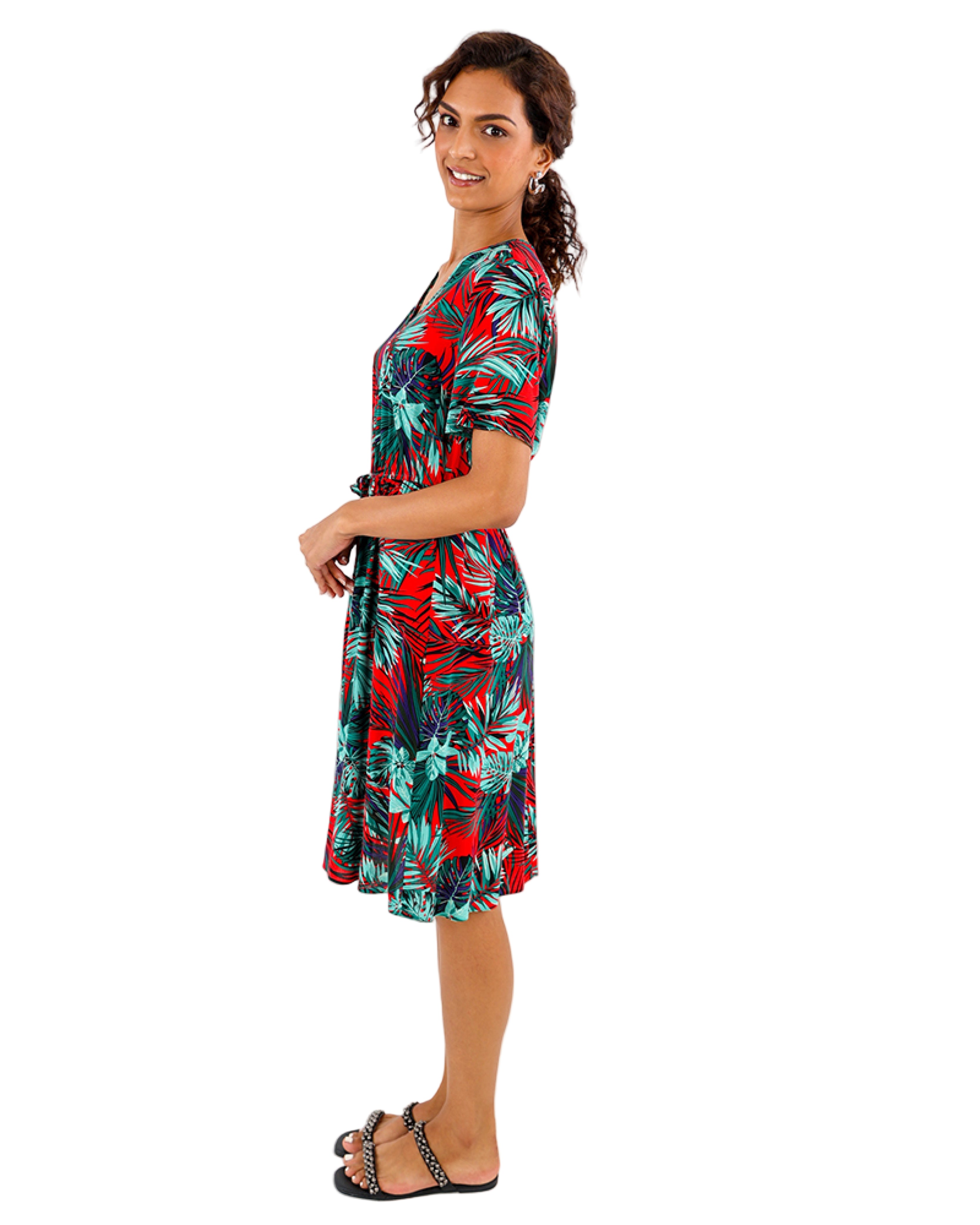 Tropical Print Short Sleeve Summer Dress