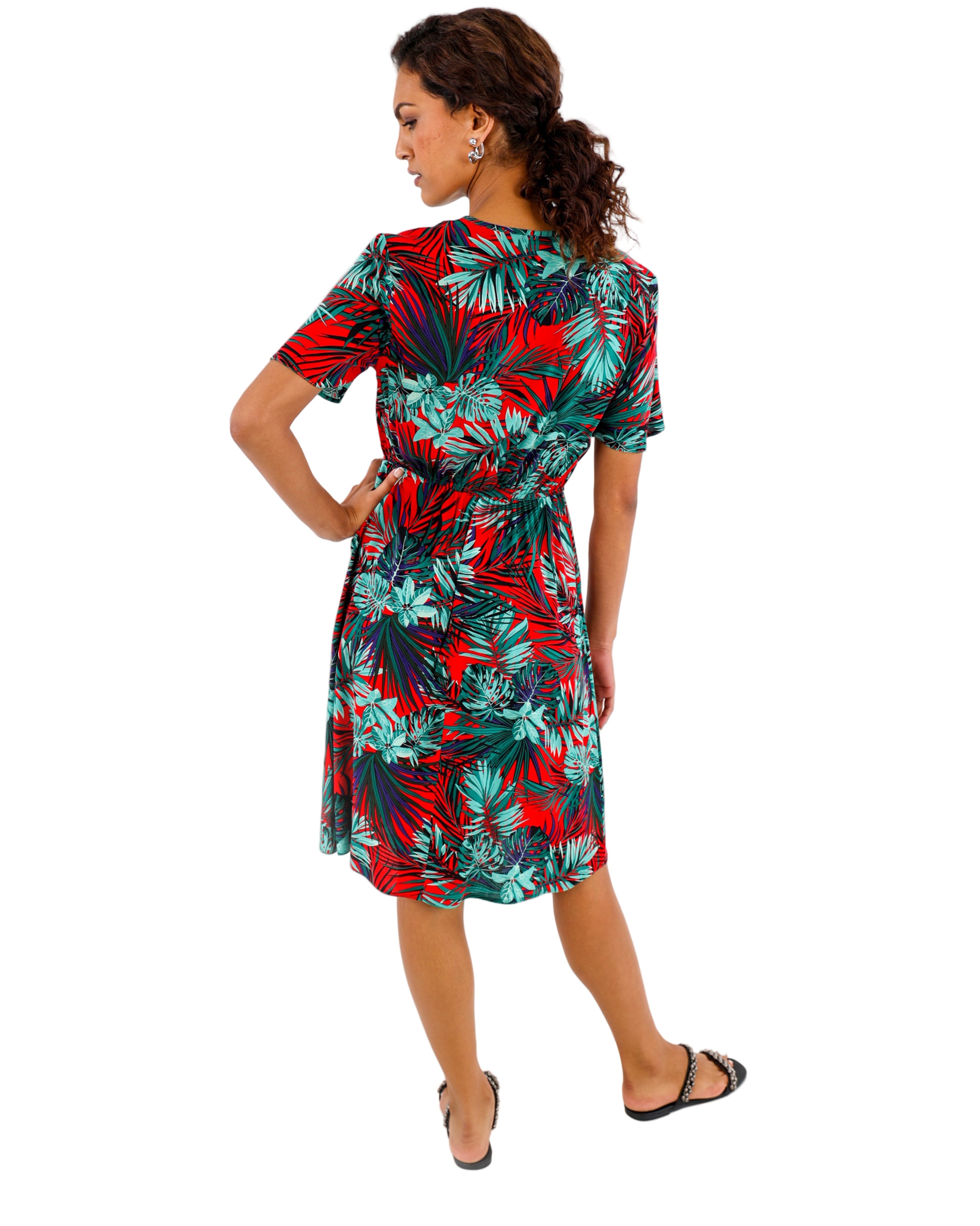 Tropical Print Short Sleeve Summer Dress