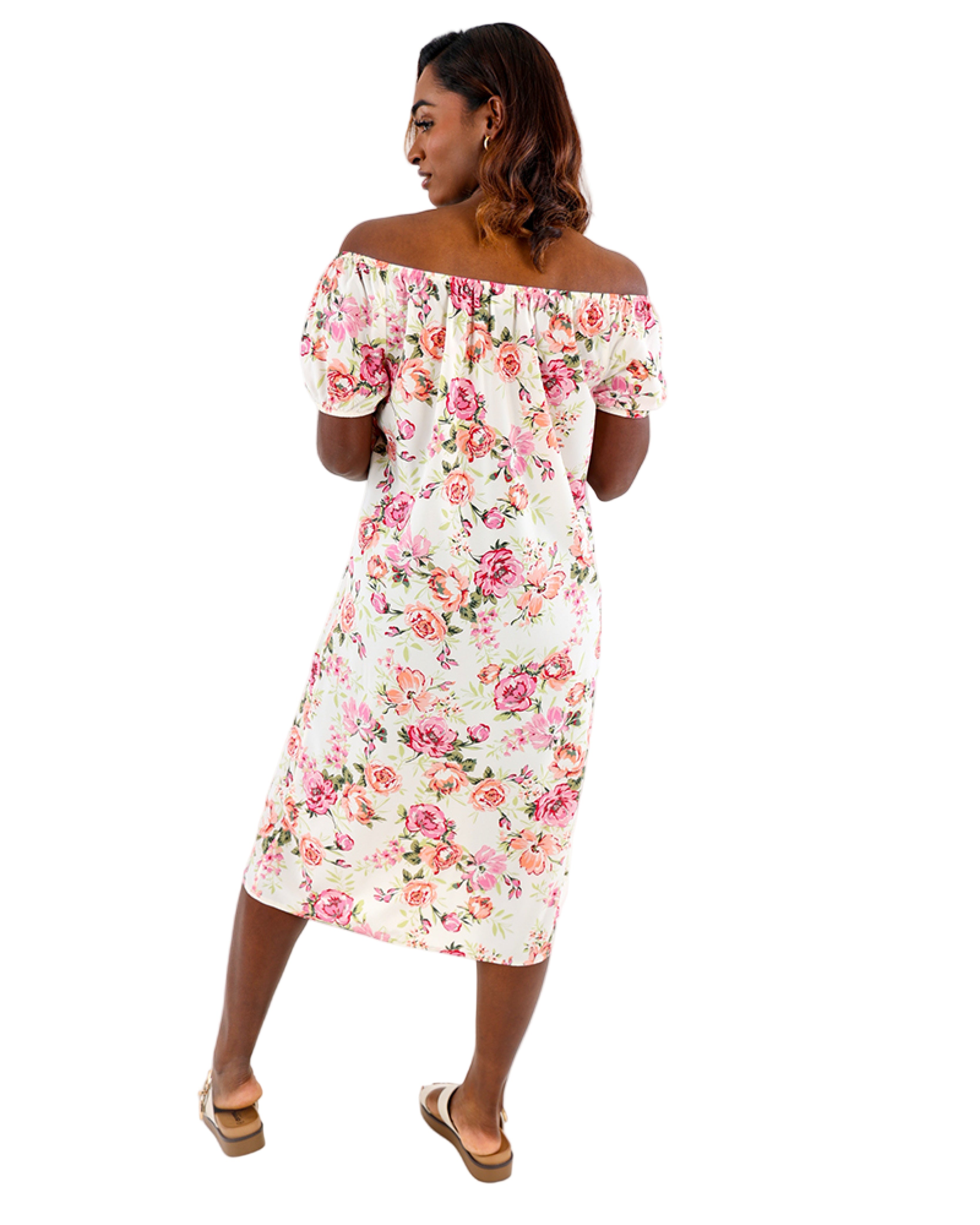 Short Puff Sleeve Floral Print Dress