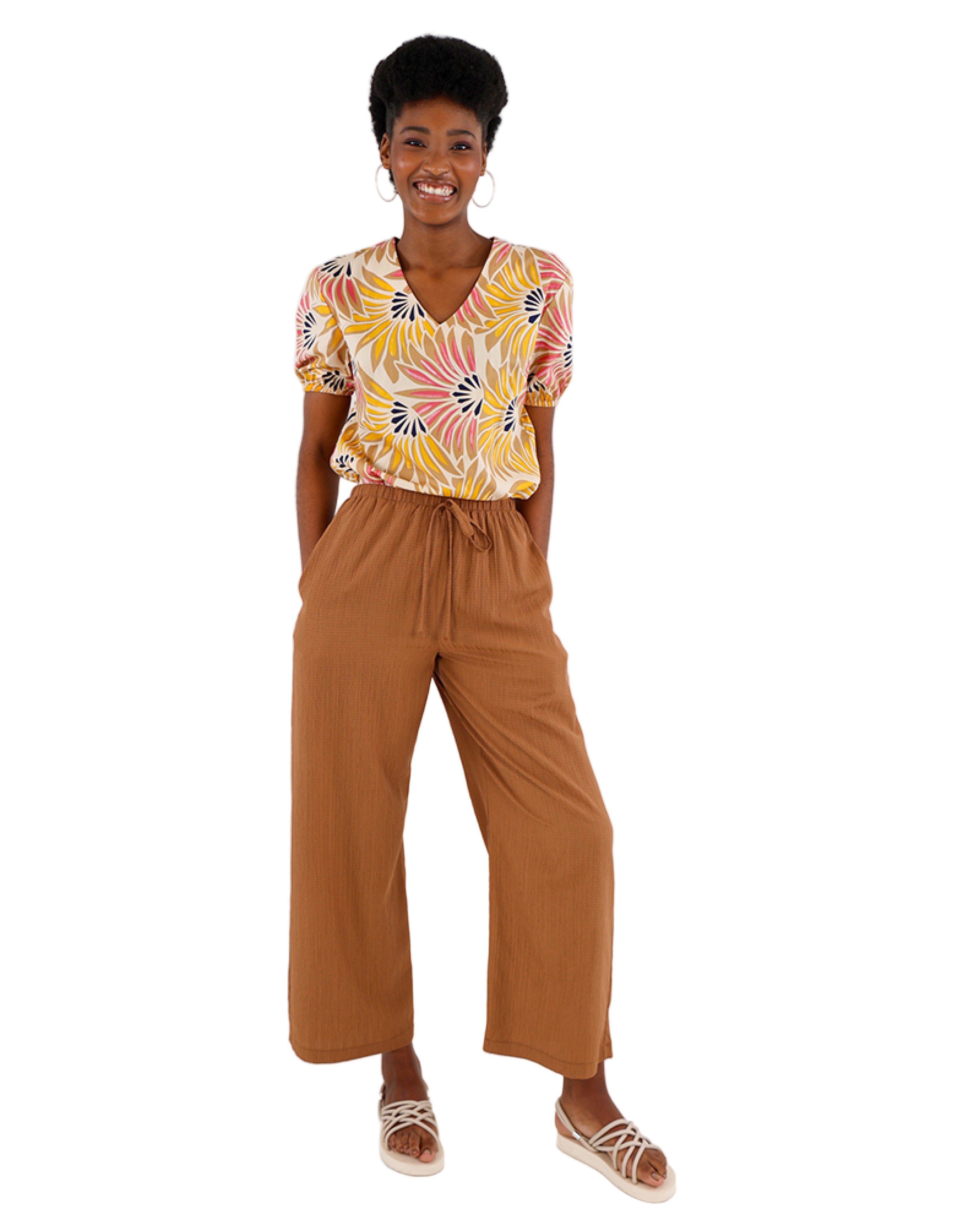 Mocha Textured Wide Leg Pants